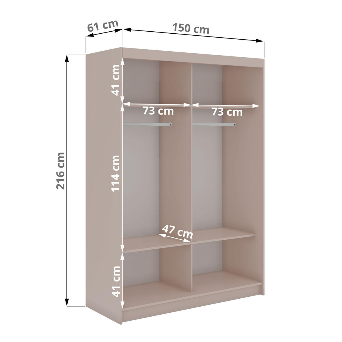 SCHWEBETÜRENSCHRANK mit Spiegel - WALENCJA - 150 - Kaschmir-Grau lacobel - Kaschmir/Alufarben, Holzwerkstoff/Metall (150/216/61cm) - MKS