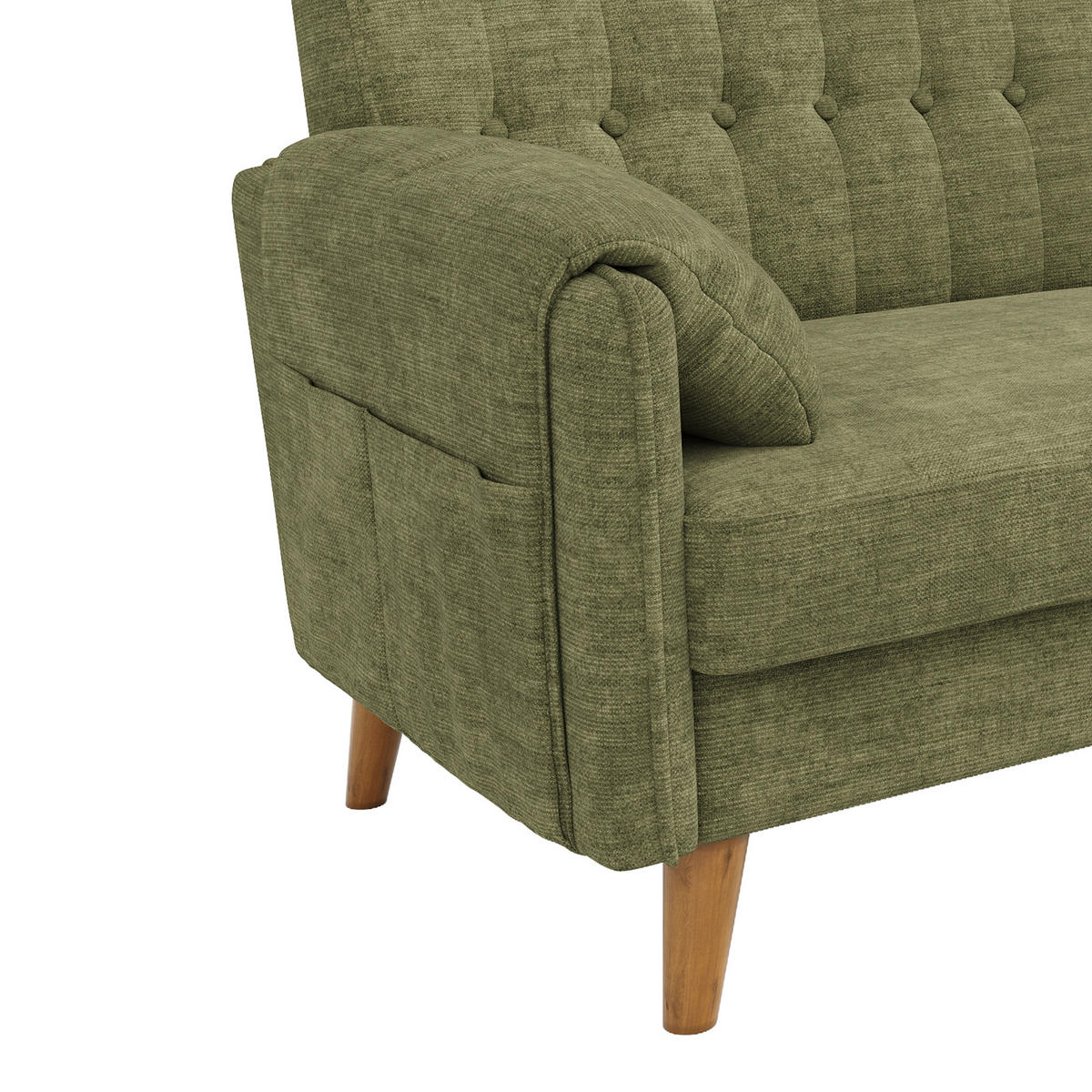 2-SITZER-SOFA Chenille mit Massivholzbeinen, DE-42464, Grün - Grün, Holzwerkstoff (161.5/83.5/79cm) - ComfortXL