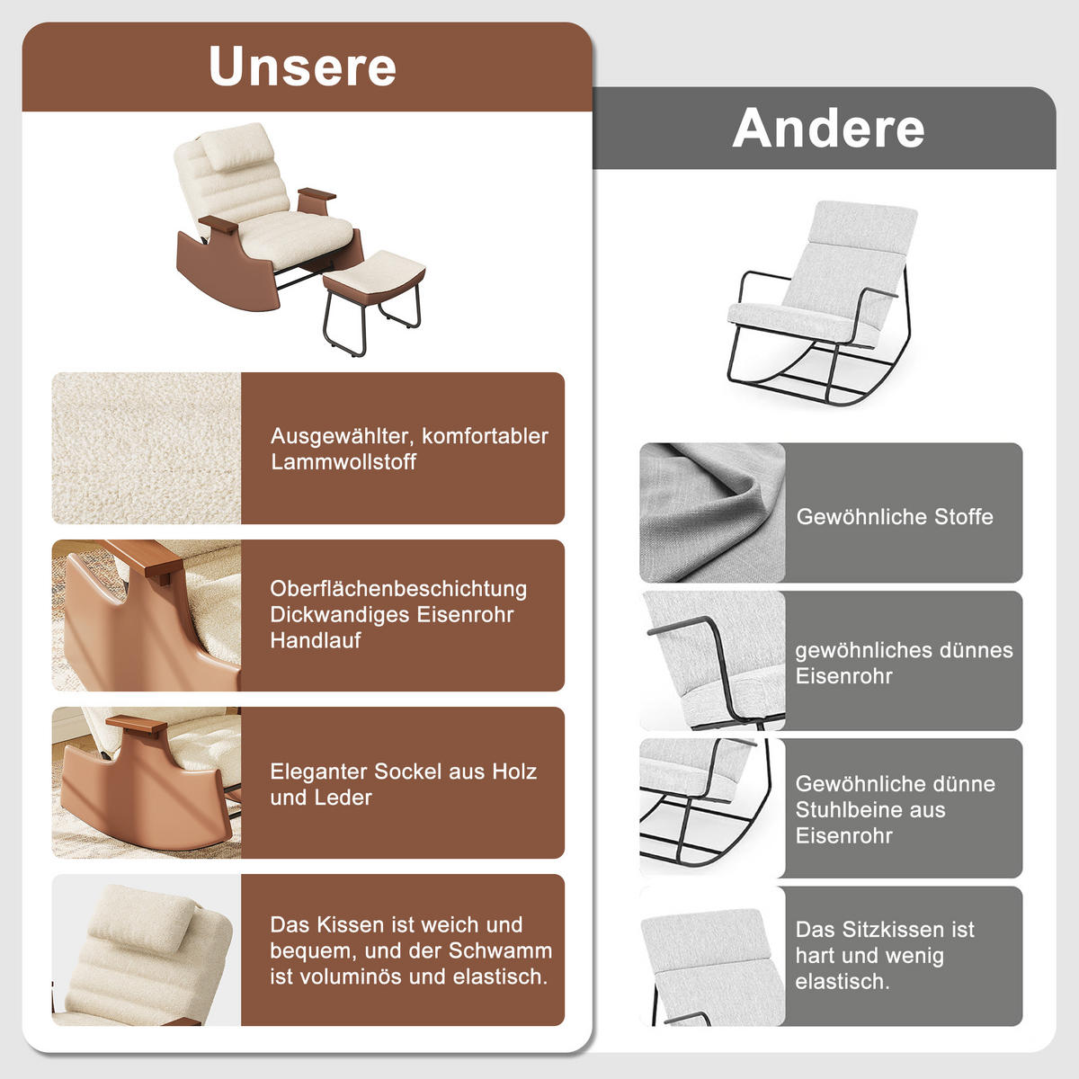 SCHAUKELSTUHL 3-stufig verstellbar Nackenstütze - Beige, Holz (51.5/81/81.5cm) - SHOPENTRA