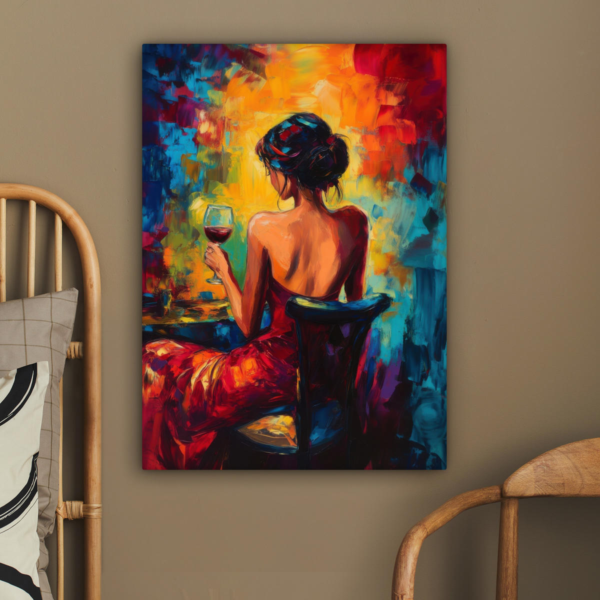 LEINWANDBILD Wein - Frau - Stimmungsvoll - Farbenfroh 60x80 cm - Bordeaux, Textil (60/80cm) - MuchoWow