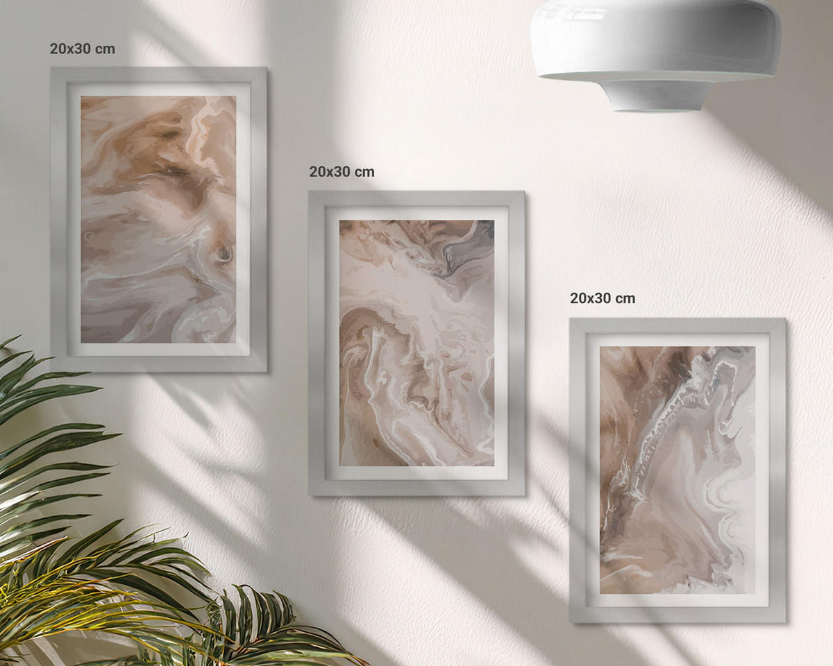 WANDBILDER 3er Set - 20x30 cm Silberner Rahmen - Abstrakter Marmorstein - Silberfarben, Kunststoff (20/30cm) - ArtPrintCave