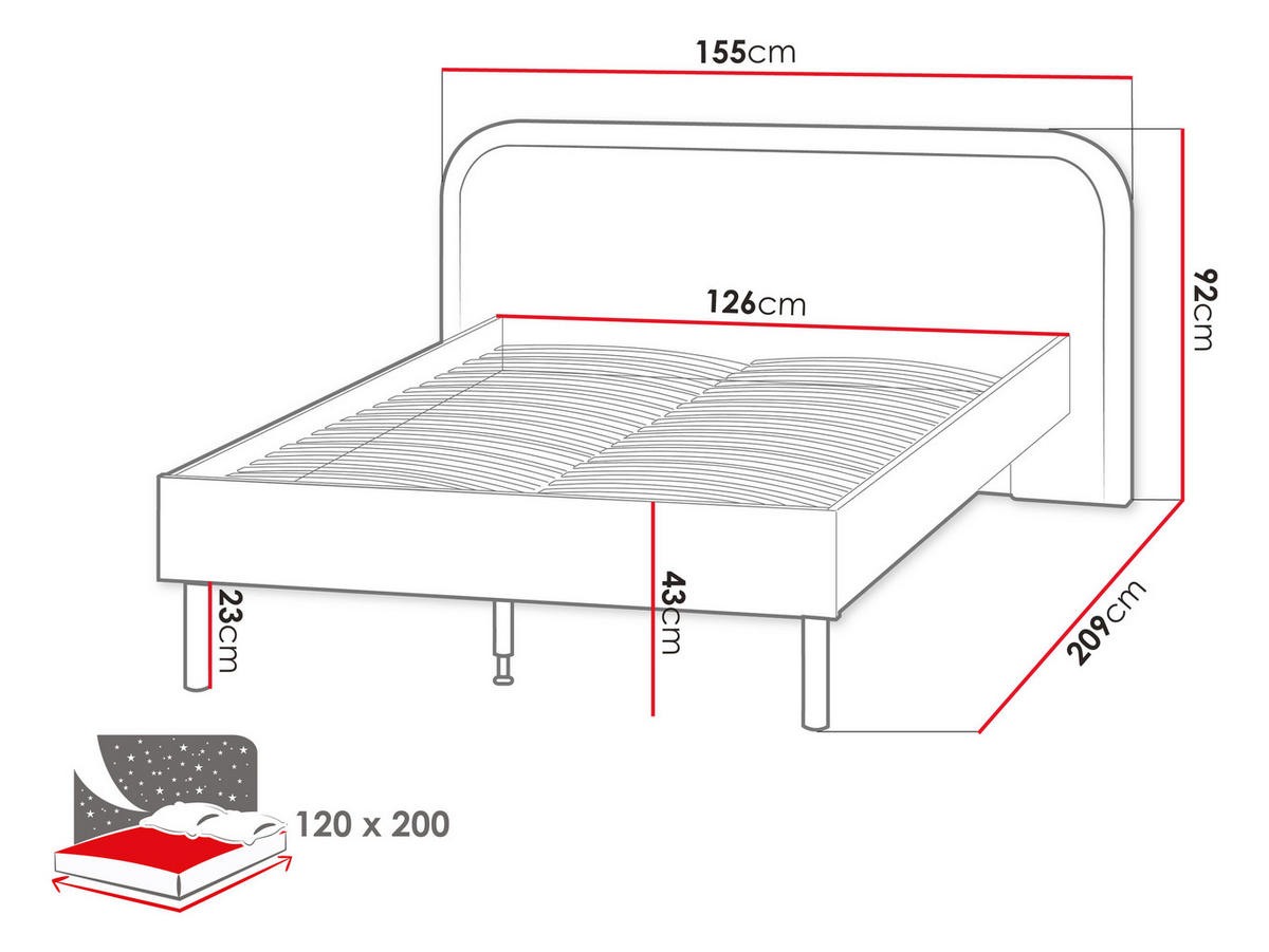 JUGENDBETT Harmony 120 HR09 - Kaschmir/Trüffeleichefarben, Holzwerkstoff/Metall (120/200cm) - MIRJAN24