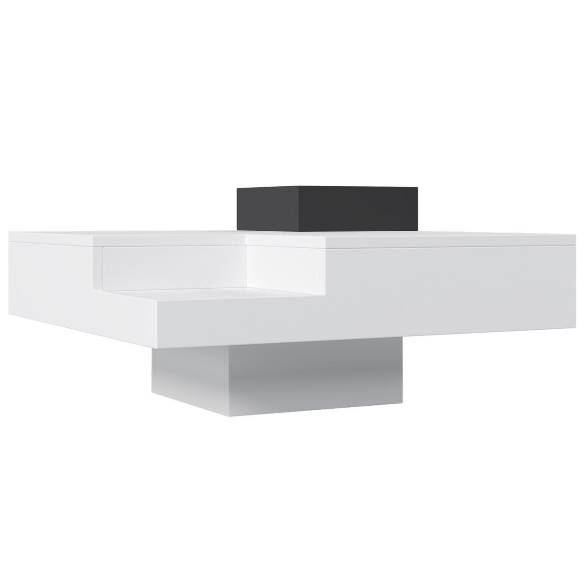 COUCHTISCH 72/72/30 cm in Weiß/Schwarz mit LED-Beleuchtung und Aufbewahrungsbox - Weiß, Holzwerkstoff (72/72/30cm) - Flora Grace