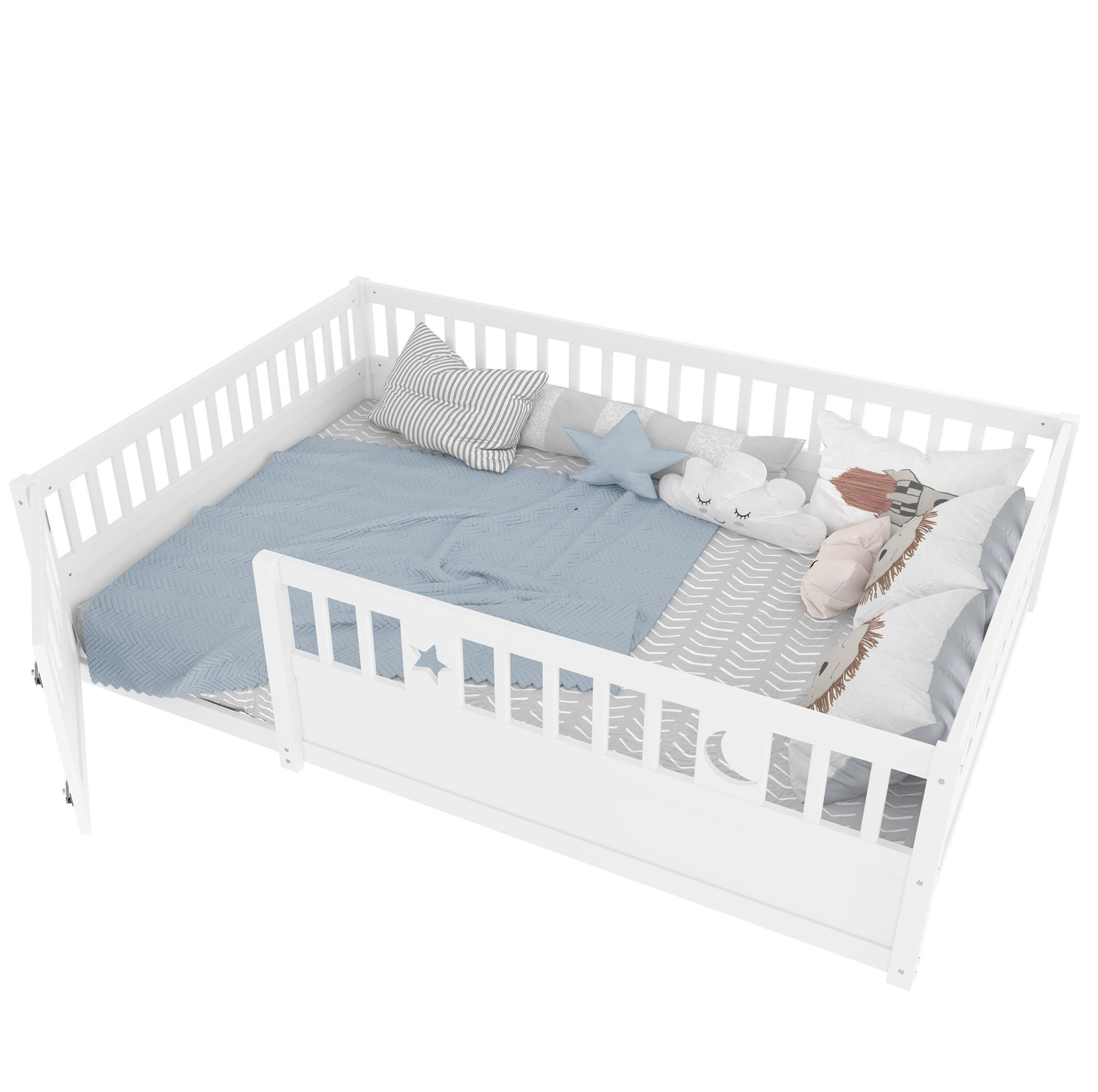 OKWISH DĚTSKÁ postel 140/190 cm bílá z borovice s bezpečnostní ohrádkou a hvězdami