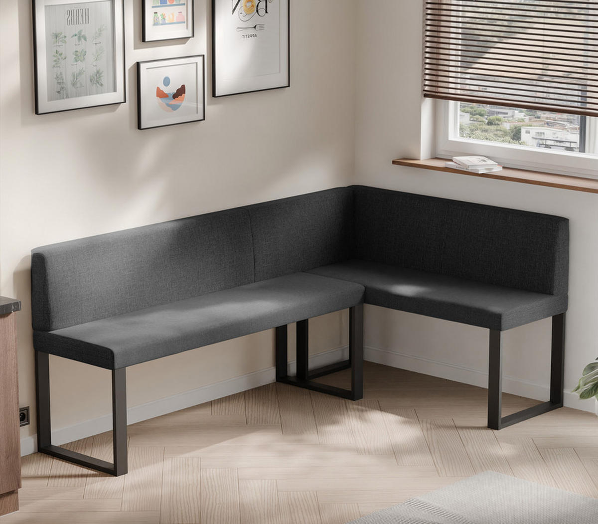 ECKBANK rechts SANA U Webstoff glatt, 142/196 cm Anthrazit - Anthrazit, Textil/Metall (142/196cm) - Idohome