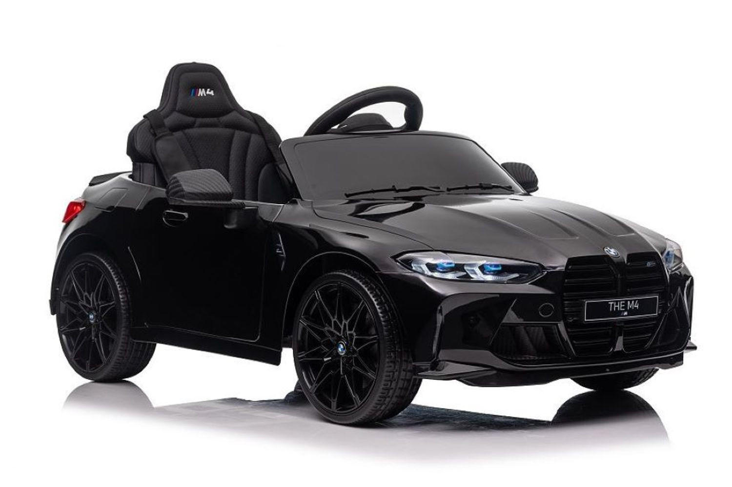 KINDER ELEKTROAUTO BMW M4 schwarz EVA-Reifen, Kunstledersitz, lizenziert, 2x 35 Watt Motoren, 2 Motoren - Schwarz, Kunststoff (110/74/49cm) - Es-Toys