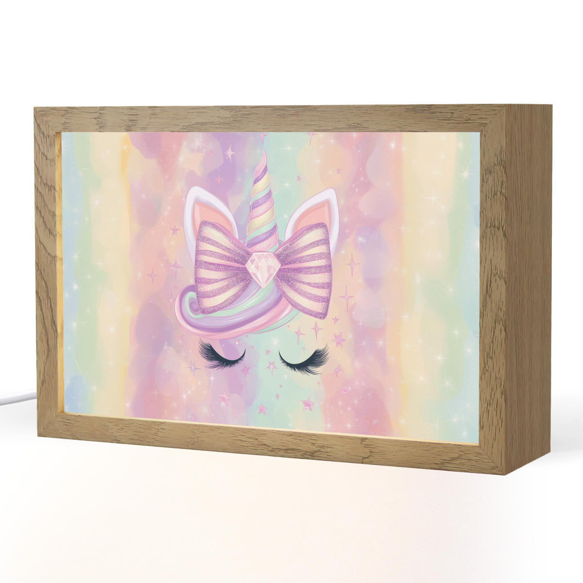 NACHTTISCHLAMPE Einhorn - Glitzer - Regenbogen - Pastell 30x20 cm - Hellrosa, Holzwerkstoff (8/30/20cm)