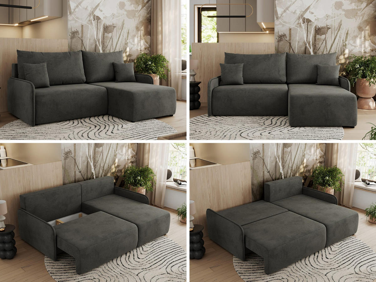 ECKSCHLAFSOFA ARPA L Dunkelgrau Velvet - rechts - Dunkelgrau/Schwarz, Kunststoff/Textil (150/198cm) - MKS