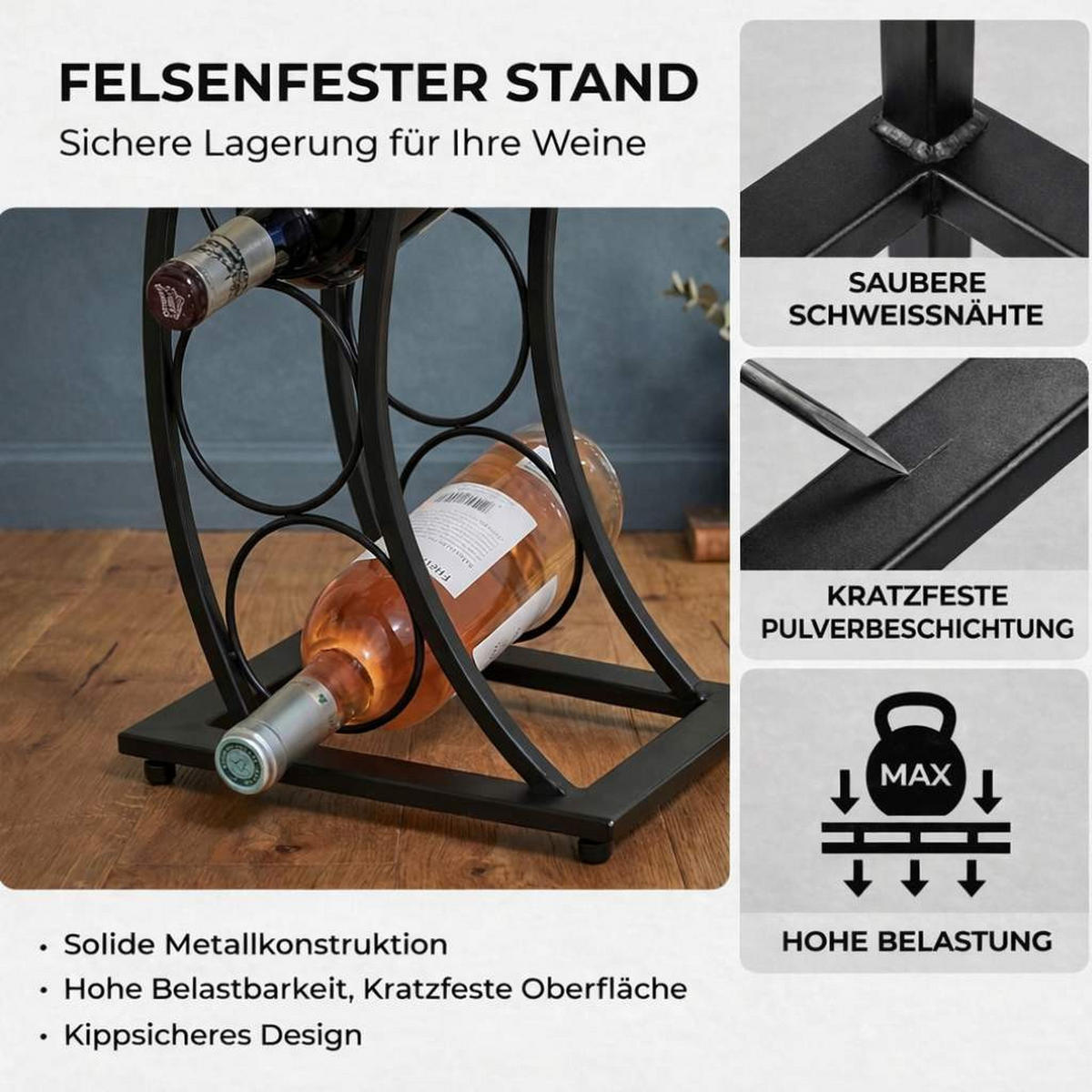 WEINREGAL Metall Schwarz 30/20/80 cm - Schwarz, Metall (30/80/20cm) - DanDiBo