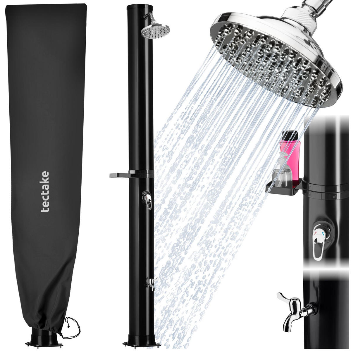 SOLARDUSCHE Orinoco, extra Wasserhahn, inklusive Schutzhülle, schwarz - Schwarz, Kunststoff (19.5/222/47cm) - tectake
