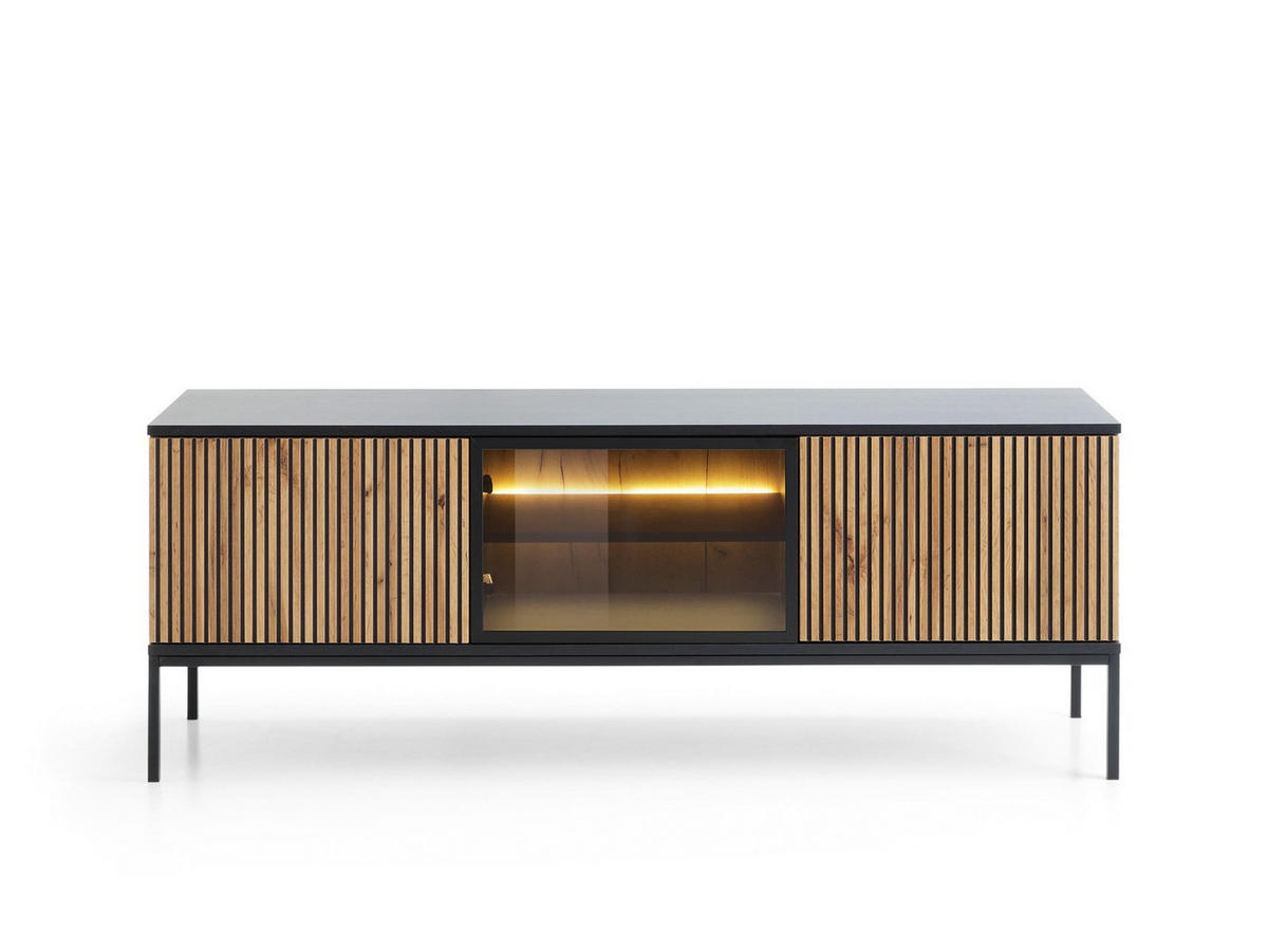 TV-SCHRANK -Sentino RTV154 LED - Schwarz, Holzwerkstoff/Metall (154/56/39cm) - Möblo