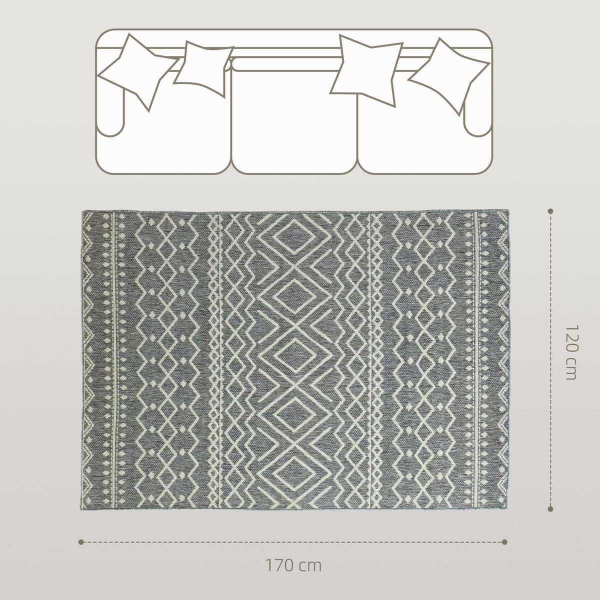 Teppich Polypropylen Grau - Grau, Kunststoff (120/170cm) - HOMCOM