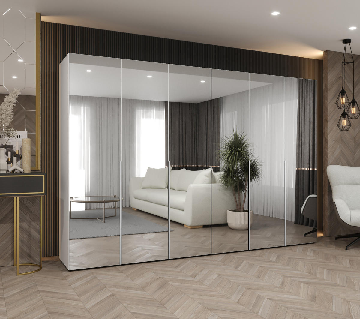 DREHTÜRENSCHRANK 202/300/52 6-türig - Kaschmir/Weiß, Holz (300/202/52cm) - Abiks Möbel