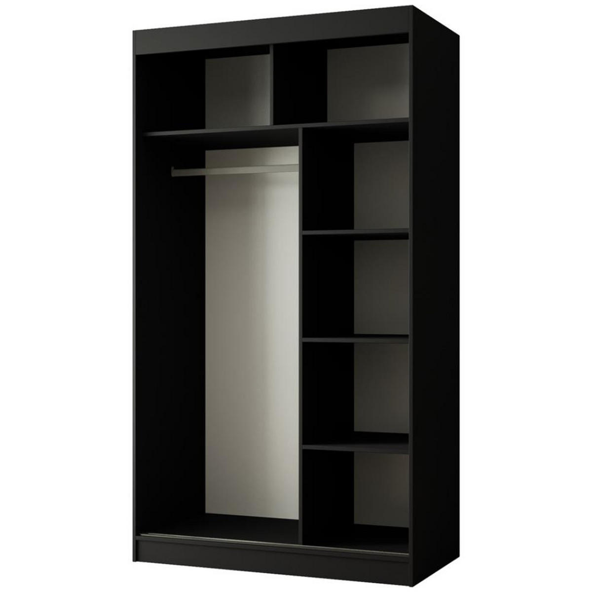 SCHWEBETÜRENSCHRANK Paco 120/215/61 2-türig schwarz mit Spiegel - Schwarz, Holzwerkstoff (120/215/61cm) - Beautysofa