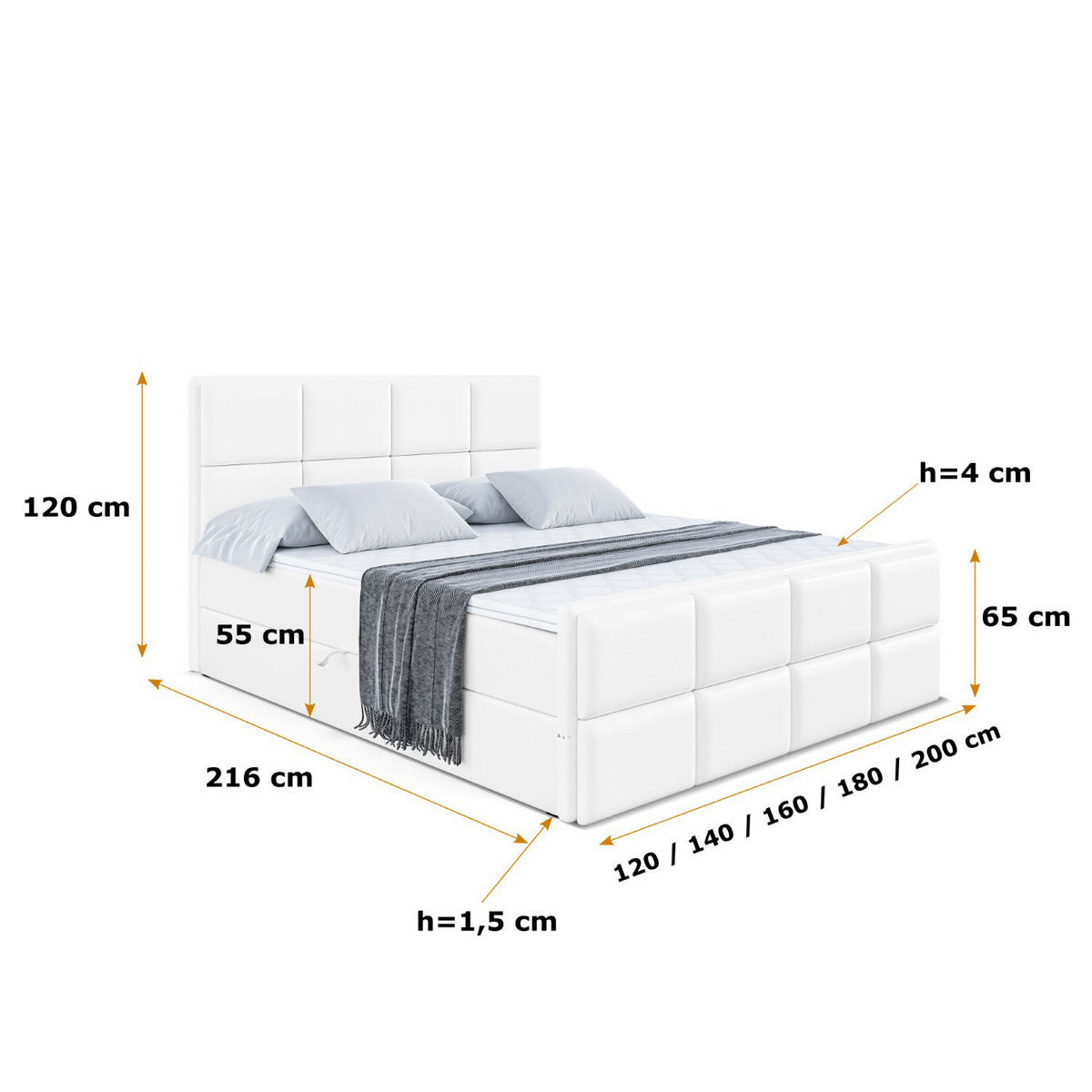 BOXBETT NOVA-Z - 120 x 200 - H4 - Weiß Hochglanz - Weiß Hochglanz, Holzwerkstoff (120/200cm) - ALTDECOR