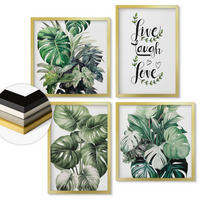 WANDBILDER 4er Set - 50x50 cm & 40x60 cm Goldrahmen - Blattpflanzen leben, lachen, lieben - Goldfarben, Kunststoff (50/50cm) - ArtPrintCave
