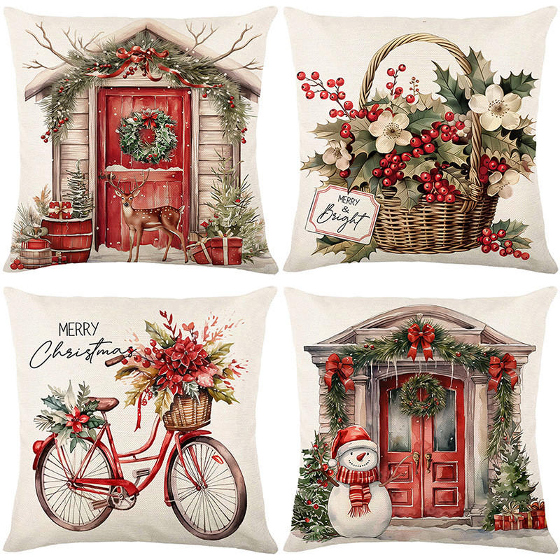KISSENBEZUG – Weihnachtskissenbezug (Kissenfüllung nicht enthalten) – 45 x 45 cm – Multicolor(vier Stück) - Multicolor, Textil (45/45cm)