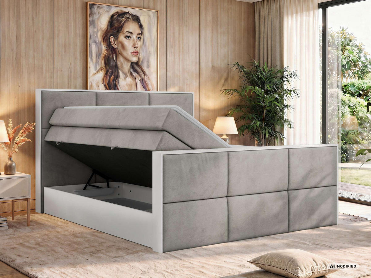 POSTEL BOXSPRING DELVIT KING DUO 140/200 - Světle šedá Samet - Topper Visco - H3 - černá/světle šedá, textil/plast (140/200cm) - MKS