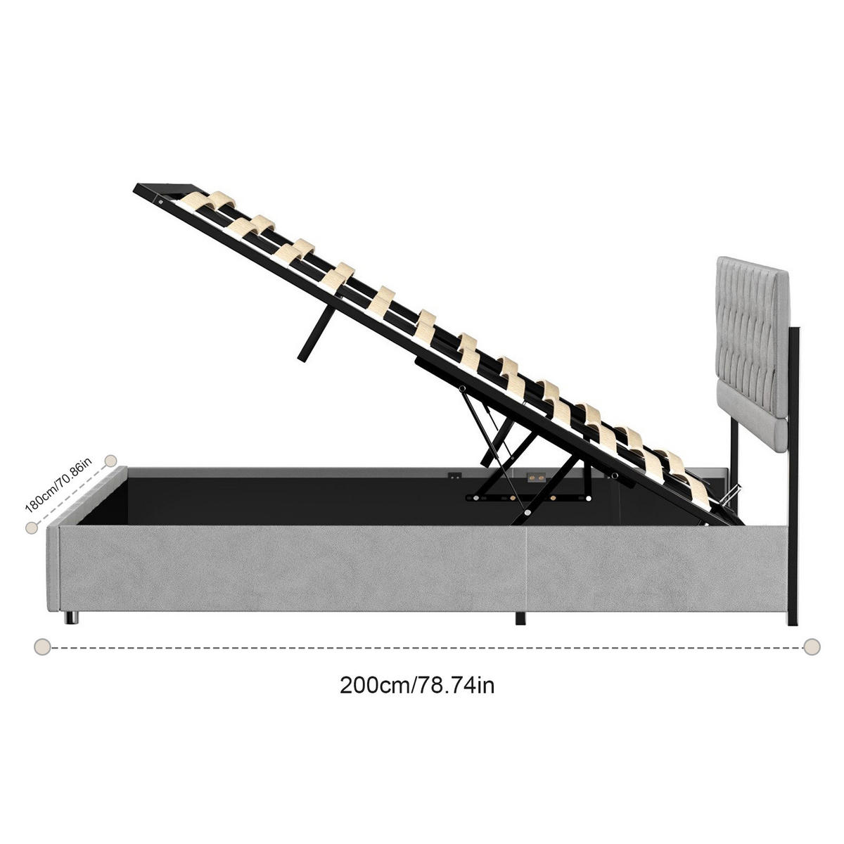 POLSTERBETT 180/200 cm Grau mit hydraulischem Stauraum aus Samt - Grau, Holzwerkstoff (180/200cm) - OKWISH