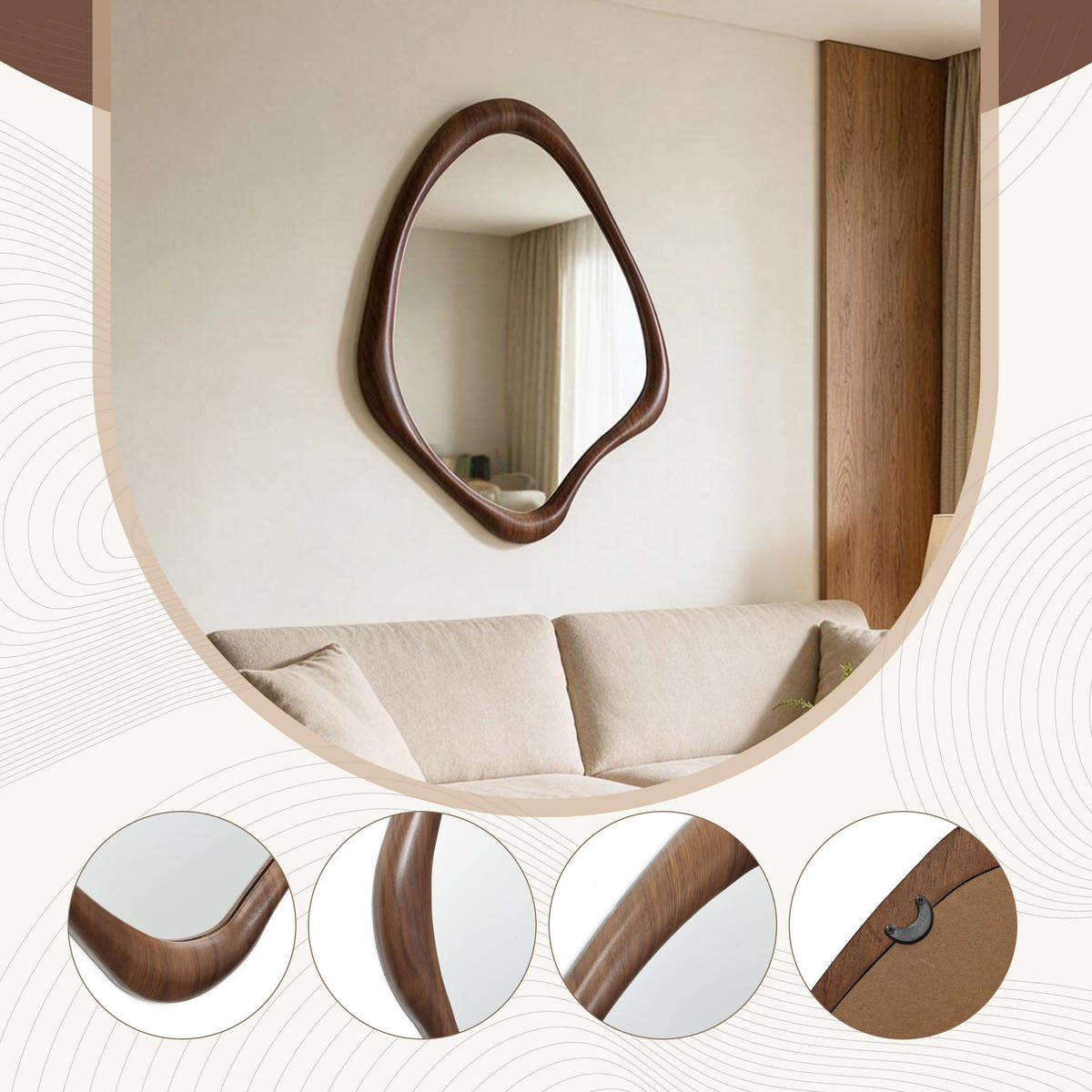 SPIEGEL braun, asymmetrisch, 75 × 60 cm, mit Holzrahmen - Braun, Glas/Holz (59/2.5/75cm) - Hometopia