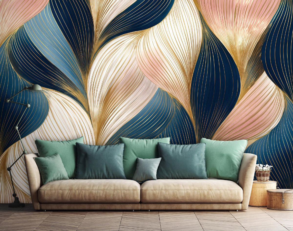 FOTOTAPETE Art Deco Abstrakt Blau 150x105 cm - Multicolor, Papier (150/105cm) - Wallarena