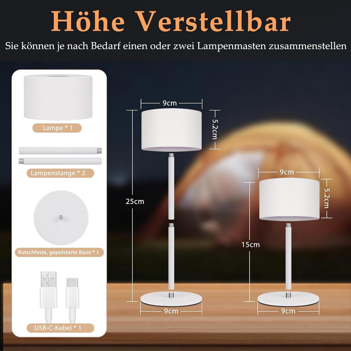TISCHLAMPE Moorfinr 9/9/25 cm (2er-set) - Weiß, Kunststoff/Metall (9/9/25cm) - ZMH