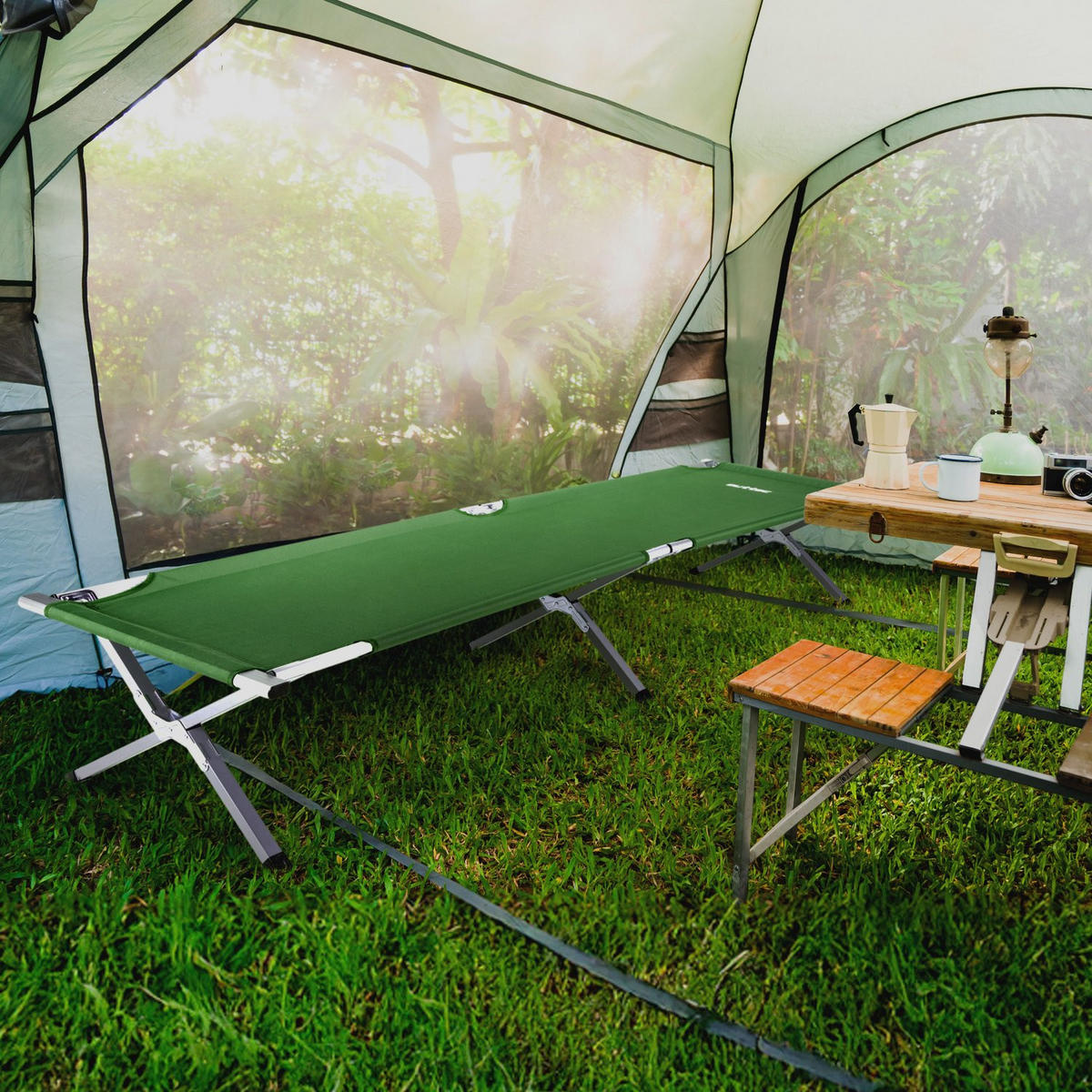 CAMPINGBETT 203/62/45 cm - Grün, Textil/Metall (203/45/62cm) - Outtec