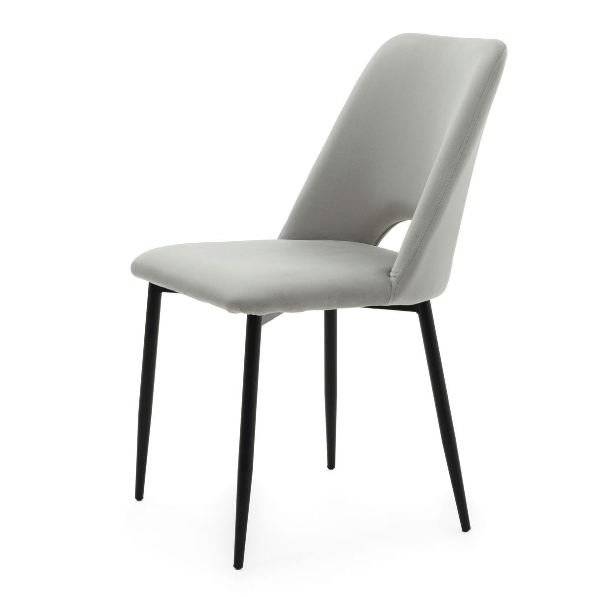 STUHL ORO gepolsterter mit Steppung - hellgrau - Samt Velour - Hellgrau/Schwarz, Textil/Metall (47/91/55cm) - NEW HOME