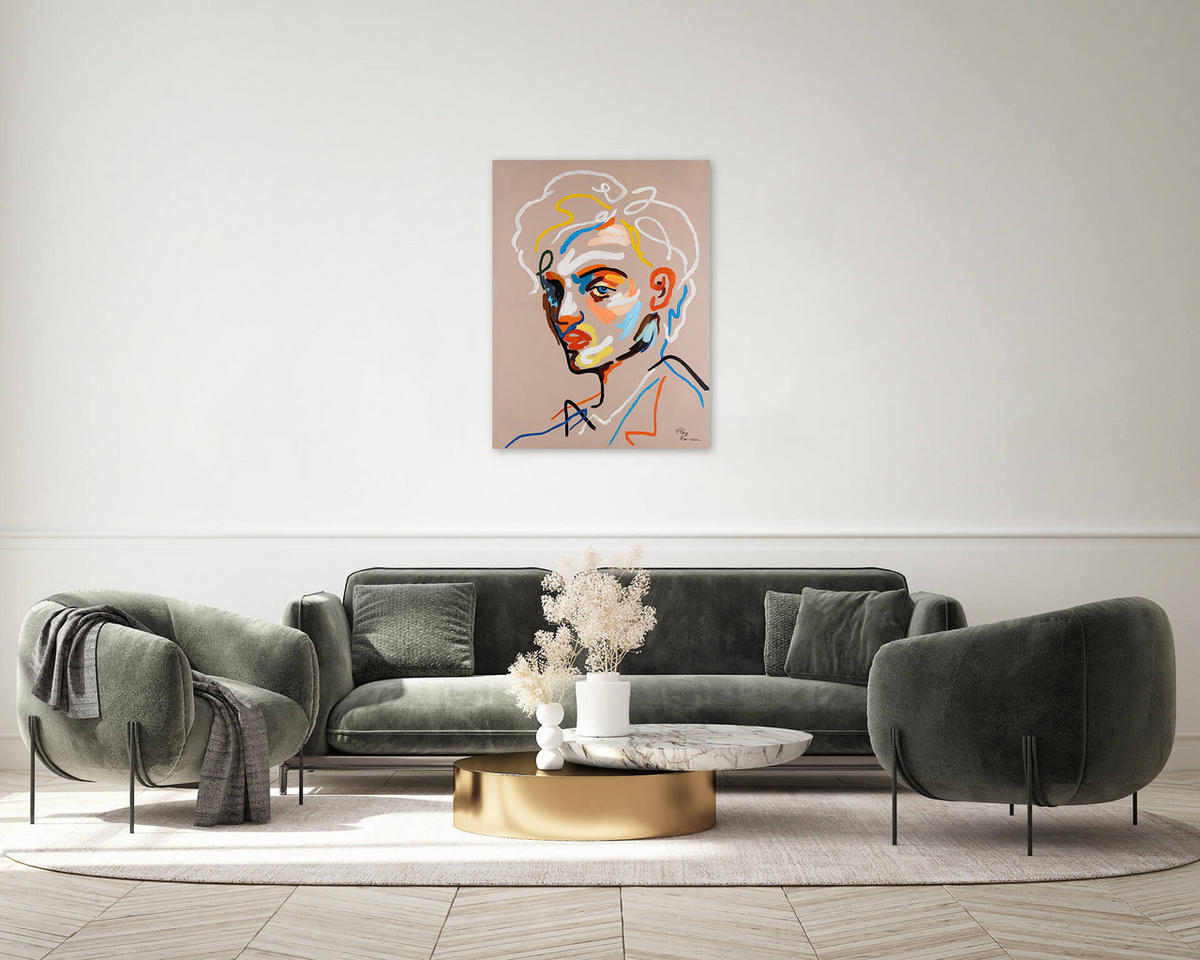 RUČNE MAĽOVANÝ AKRYLOVÝ OBRAZ 75/100 cm, béžový, abstraktný geometrický motív - béžová, drevo/textil (75/100cm) - KUNSTLOFT