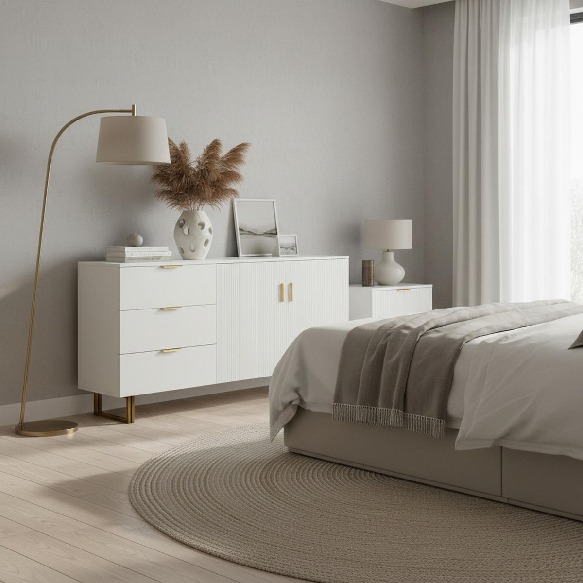 SIDEBOARD Elegante Kommode mit 2 Türen & 3 Schubladen Weiß - Weiß, Holzwerkstoff (160/81.5/40cm) - Urban Meuble