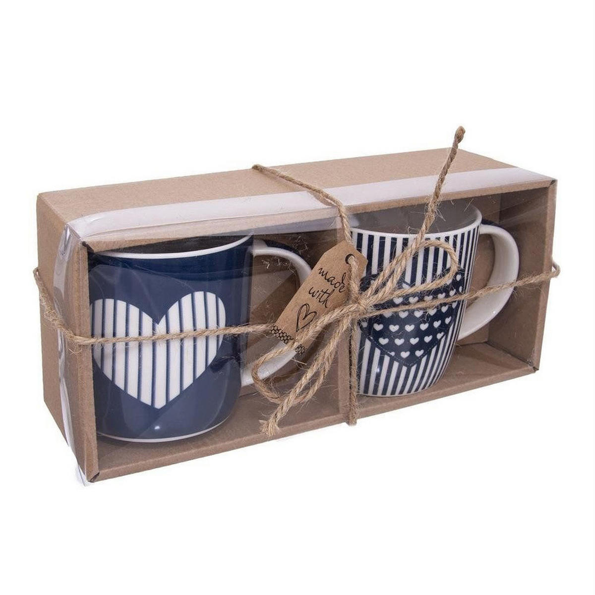 PORZELLANBECHER-SET HERZ, Porzellan, blau/weiß, 2 Stk., 390 ml - Flieder, Keramik (0.39L) - Orion 