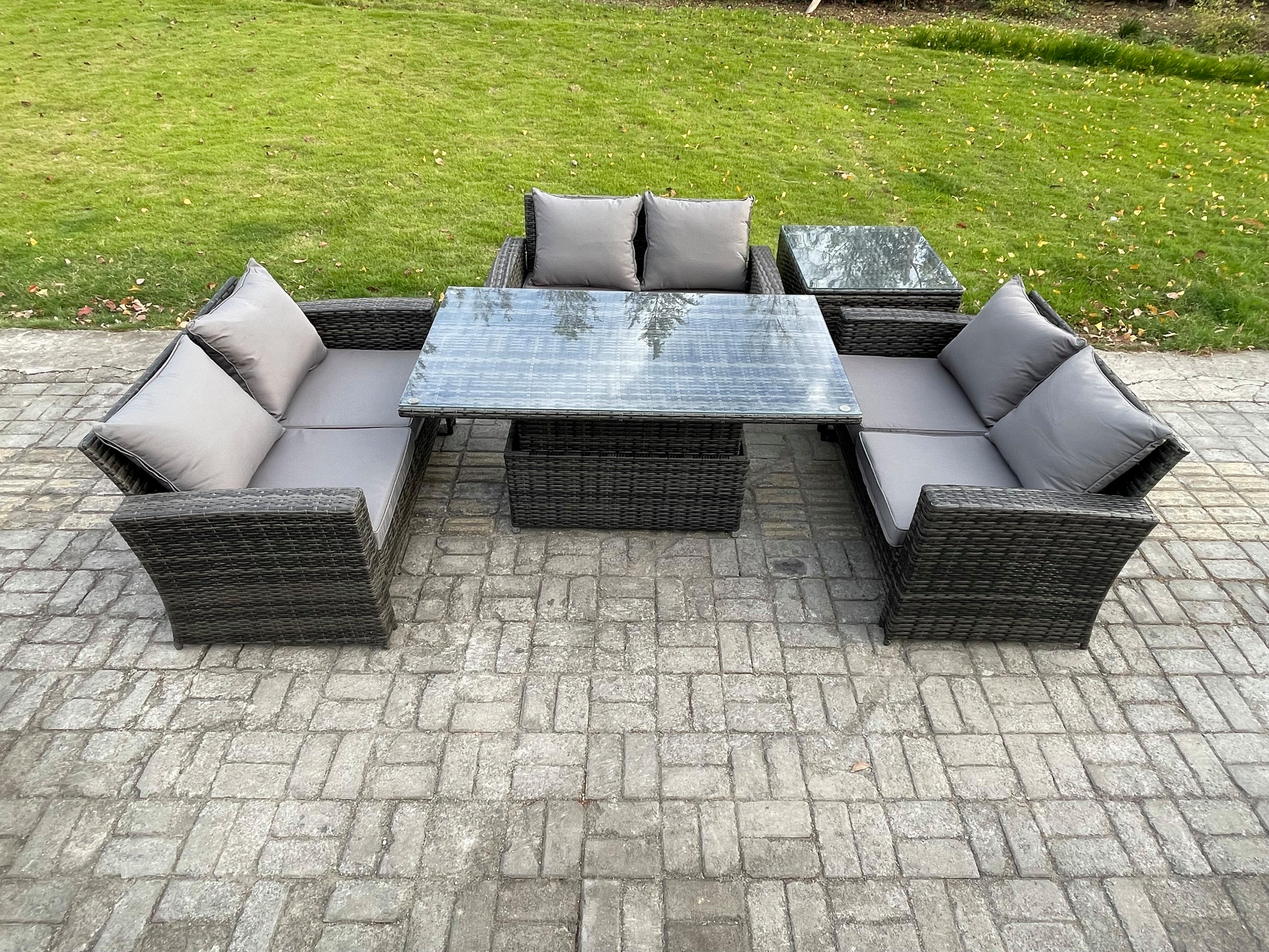 GARTENMÖBEL-SET Polyrattan Dunkelgrau 6-Sitzer - Dunkelgrau, Metall - Fimous