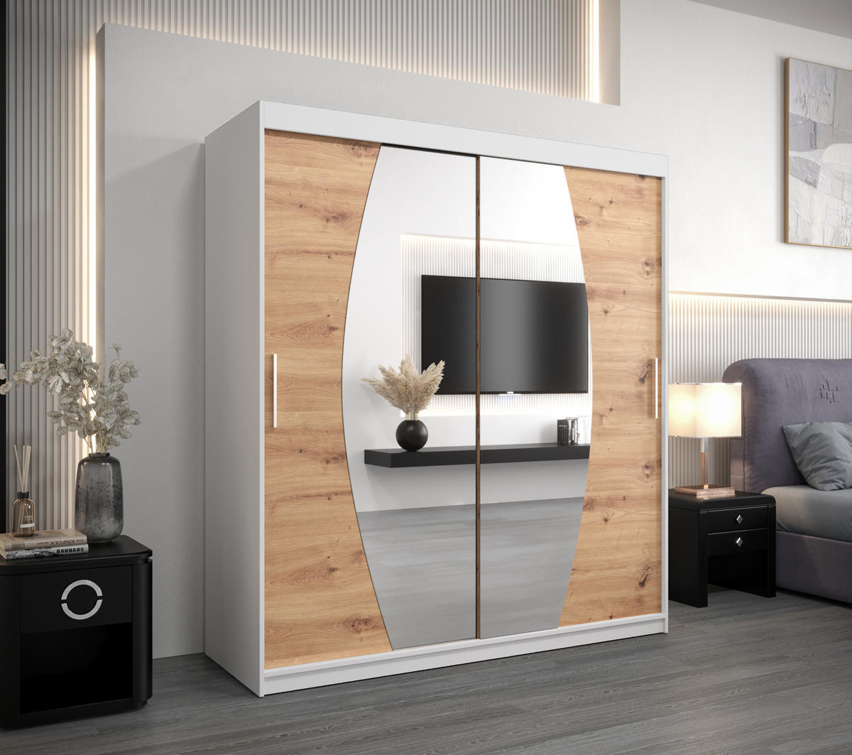 SCHWEBETÜRENSCHRANK 200/180/62 2-türig - Silberfarben/Eiche Artisan, Holz/Kunststoff (180/200/62cm) - Abiks Möbel