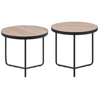 COUCHTISCH 2er-Set Rund Hell Holz, Schwarz Melody - Hellbraun, Holzwerkstoff (80/80cm) - Beliani