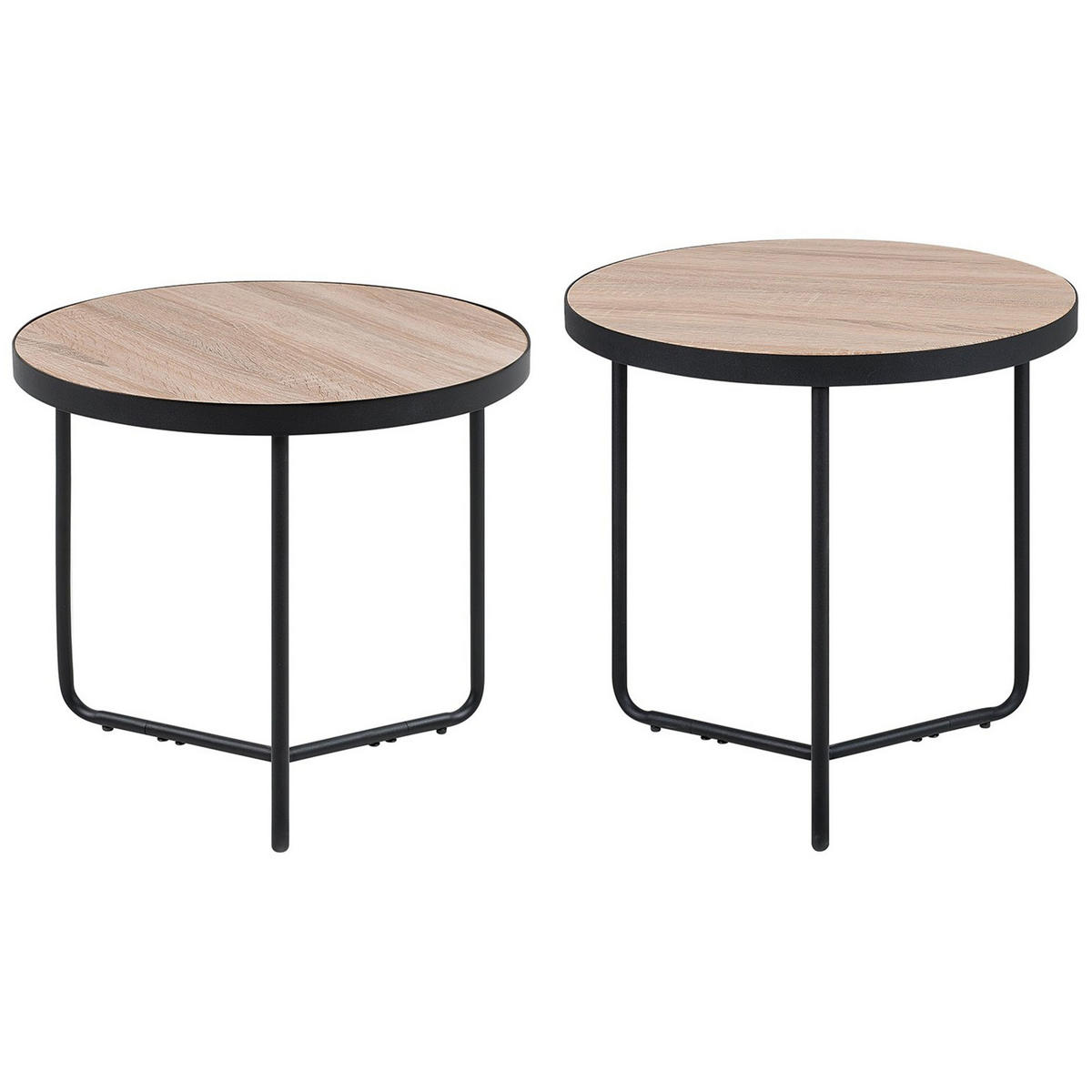 COUCHTISCH 2er-Set Rund Hell Holz, Schwarz Melody - Hellbraun, Holzwerkstoff (80/80cm) - Beliani