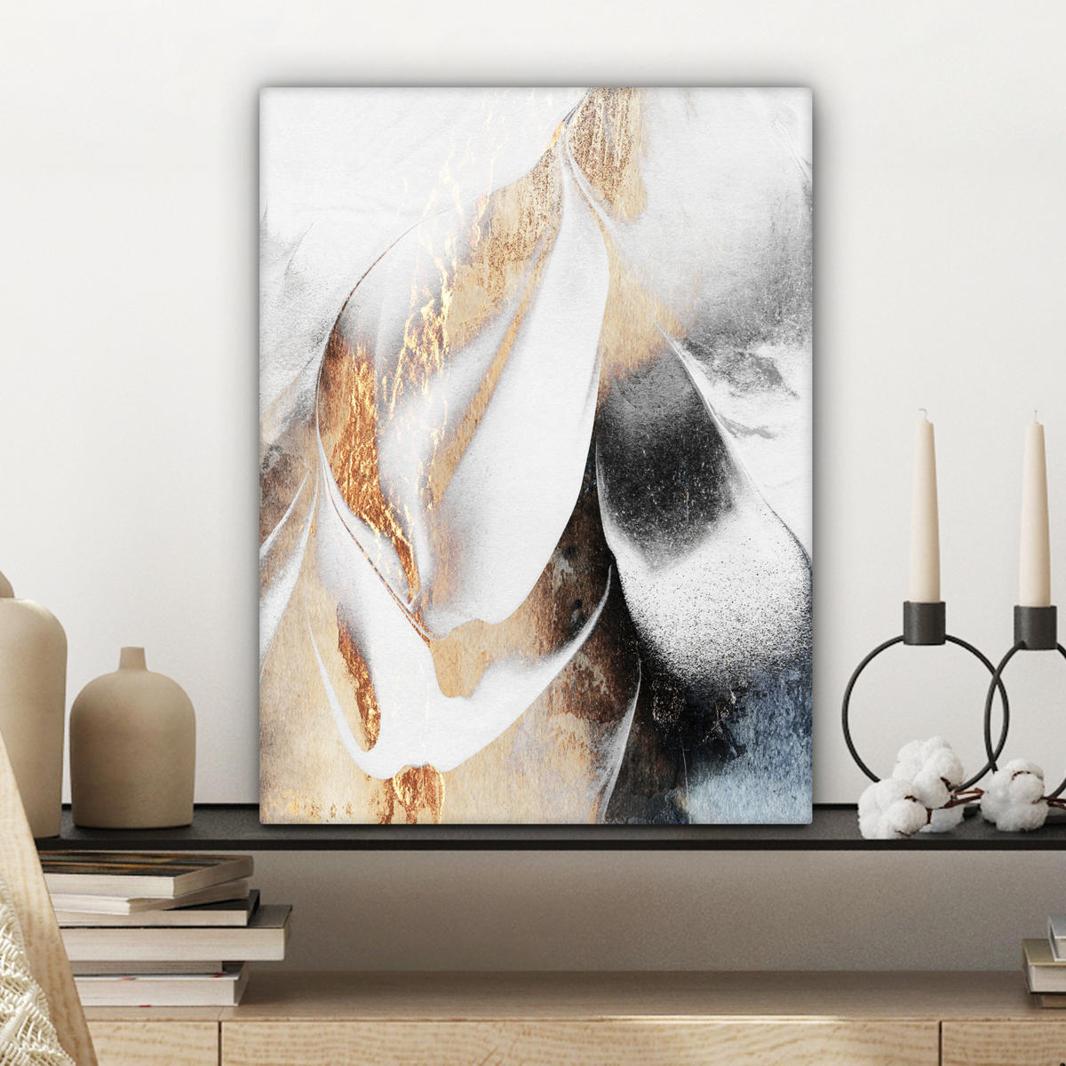 LEINWANDBILD Luxus - Abstrakt - Gold - Weiß Room Decor 30x40 cm - Goldfarben, Textil (30/40cm) - MuchoWow