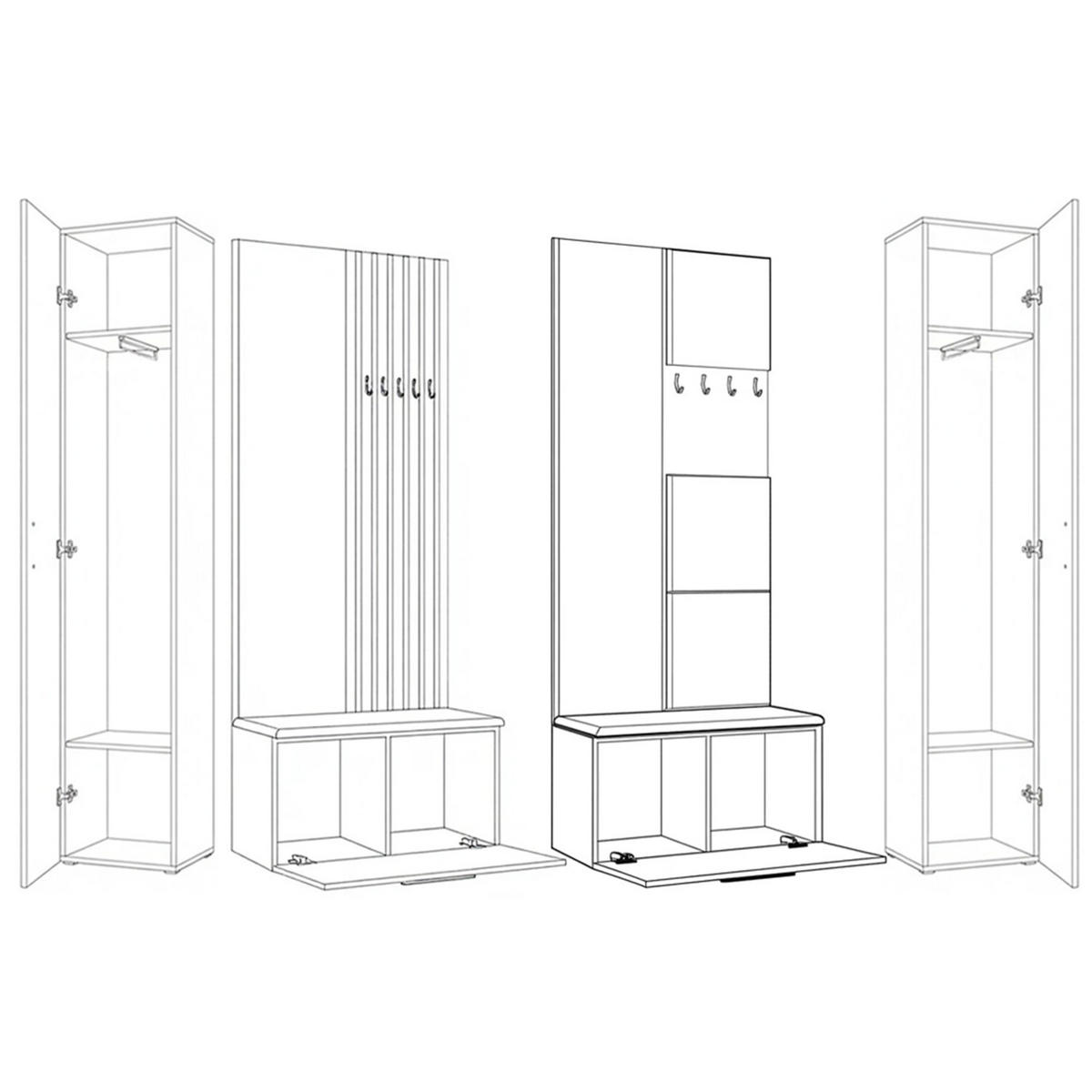 GARDEROBENSCHRANK MODULO 241,2/204/40 cm Modern Garderobe-Set Schwarz - Schwarz/Grau, Holzwerkstoff (241.2/204/40cm) - MASSENO