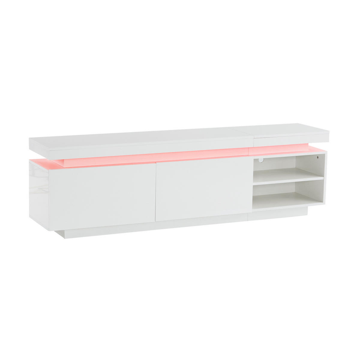 TV-SCHRANK 170/35/50 cm weiß Hochglanz mit LED-Beleuchtung für TVs bis 70 Zoll - Weiß, Holzwerkstoff (170/50/35cm) - OKWISH