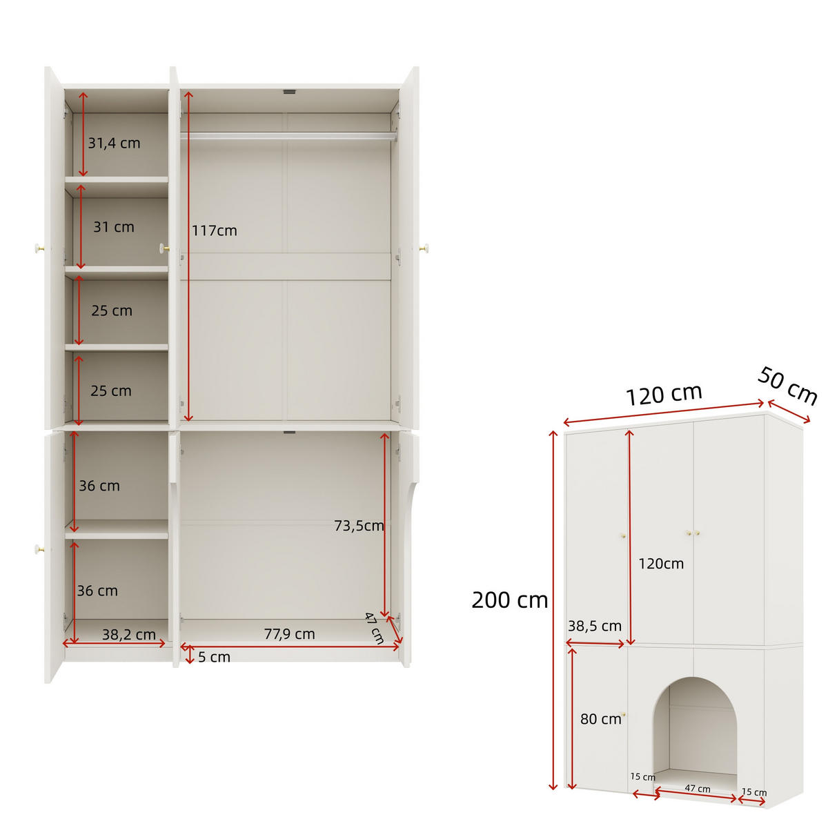 ŠATNÍ SKŘÍŇ bílá se šatní tyčí a prostorem pro domácí mazlíčky, do ložnice a předsíně, 120×50×200 cm - bílá, kompozitní dřevo (120/200/50cm) - STILVORA