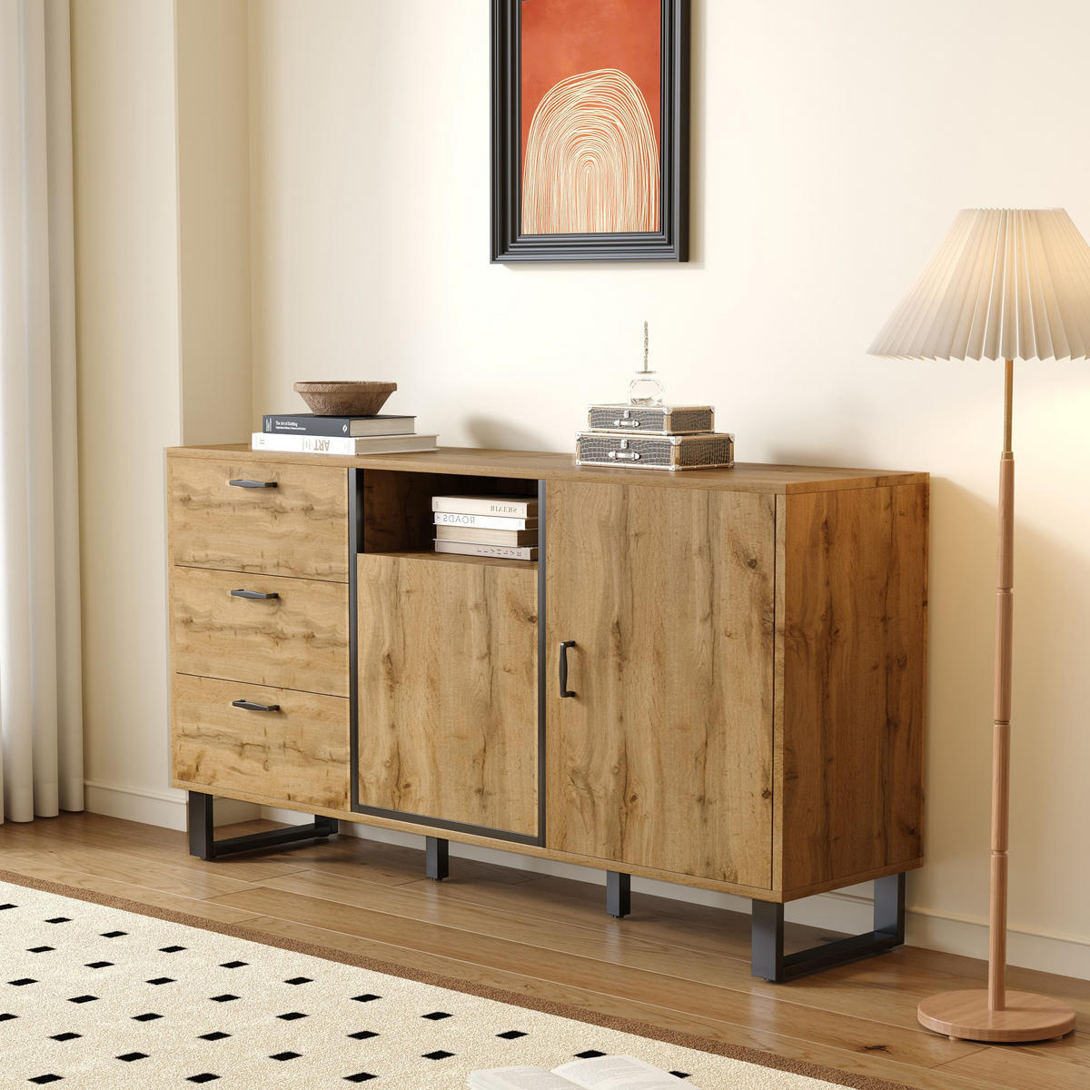 SIDEBOARD Holzeffekt 150/38/77 cm - Braun, Holzwerkstoff/Metall (38/76.5/150cm) - Urban Meuble