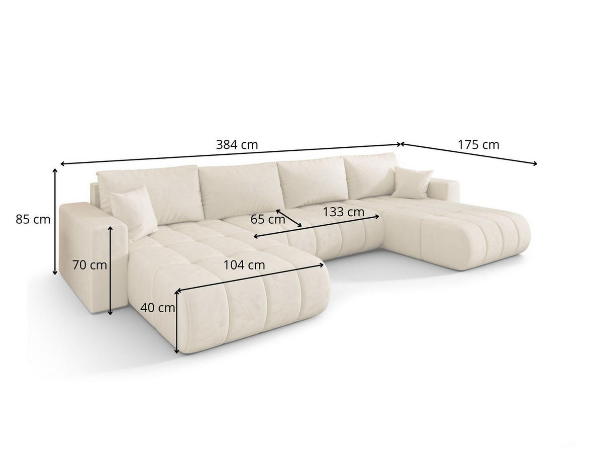 ECKSOFA LARA PREMIUM U-Form hellgrau Velours Monolith 84 - Schlaffunktion, Bettkasten - Hellgrau, Textil (385/175cm) - Cornero