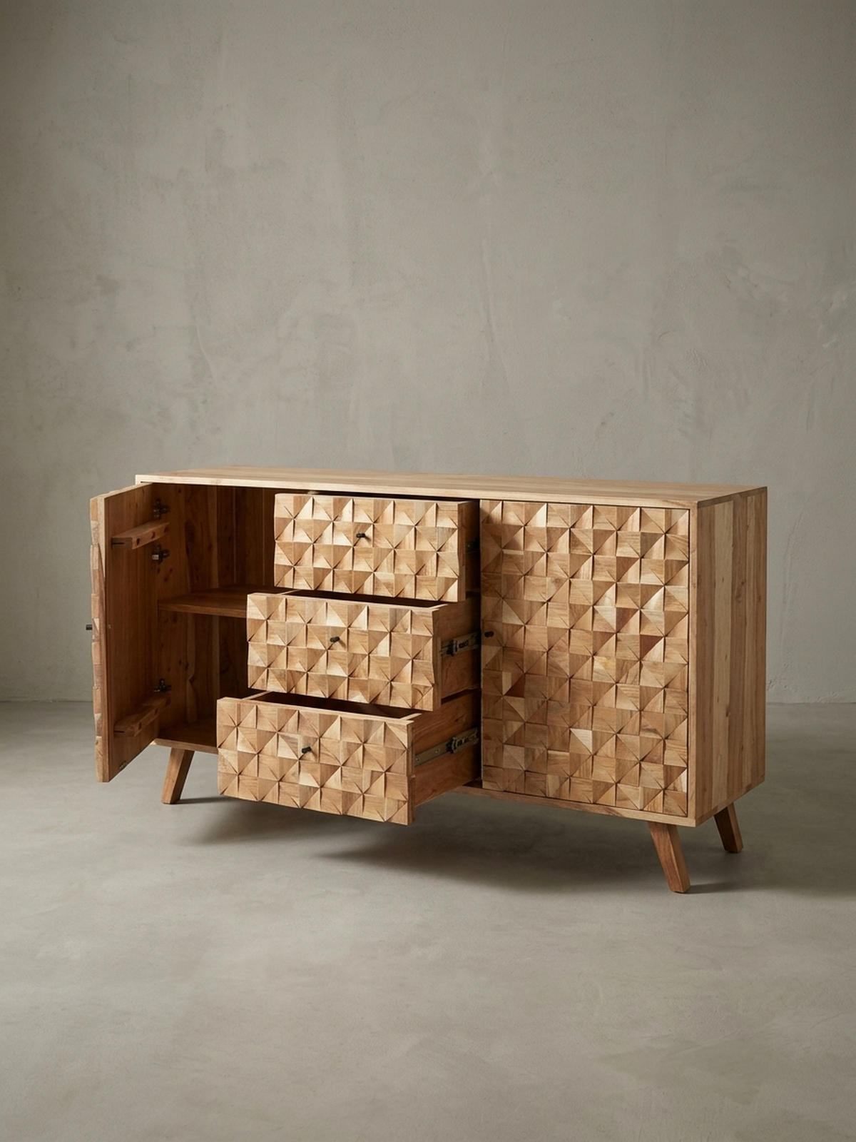 SIDEBOARD – ALME, Akazie Massivholz, 140x78,5x40 cm, Landhausstil, 3 Schubladen, 2 Türen - Braun, Akazienholz/Holz (140/79/40cm) - KADIMA DESIGN