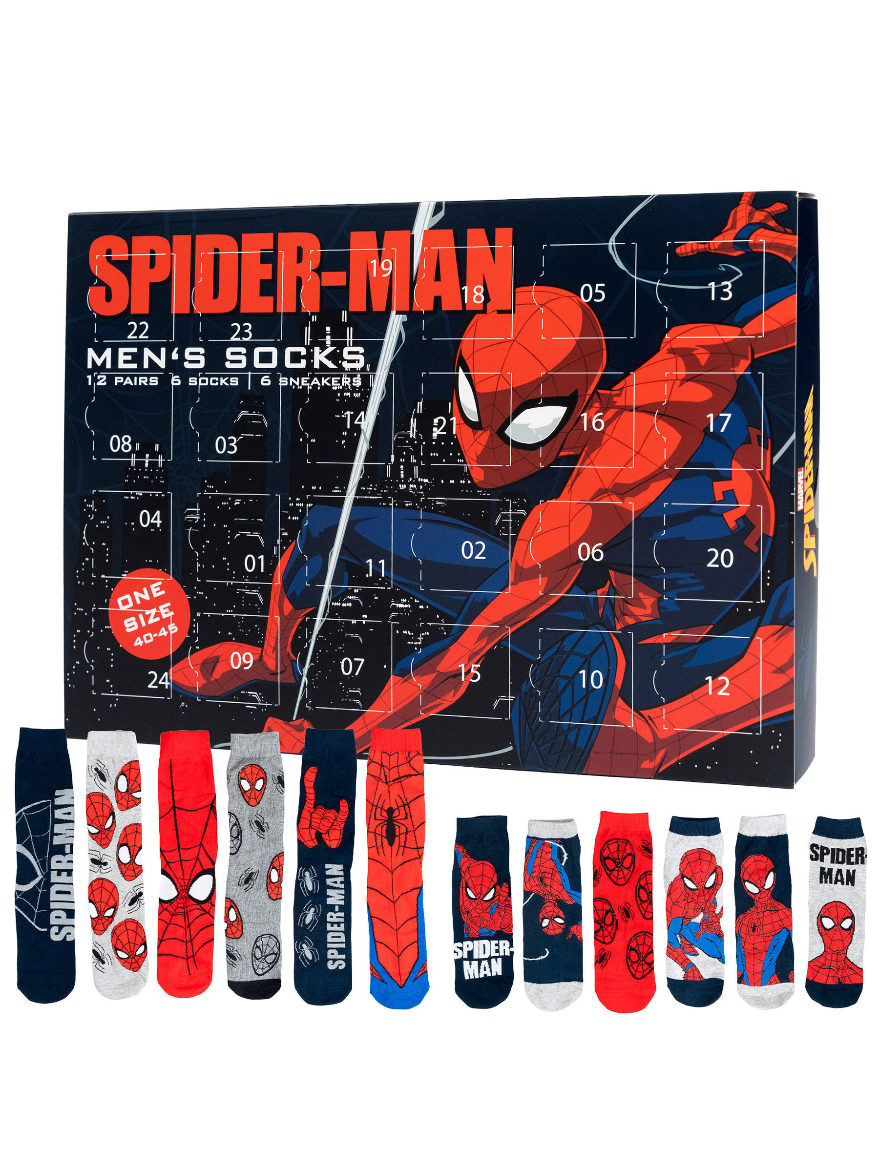 ADVENTSKALENDER Marvel Spiderman mit 12 Paar Socken Größe 40-45 - Multicolor, Textil (37/5/26.5cm) - Marvel