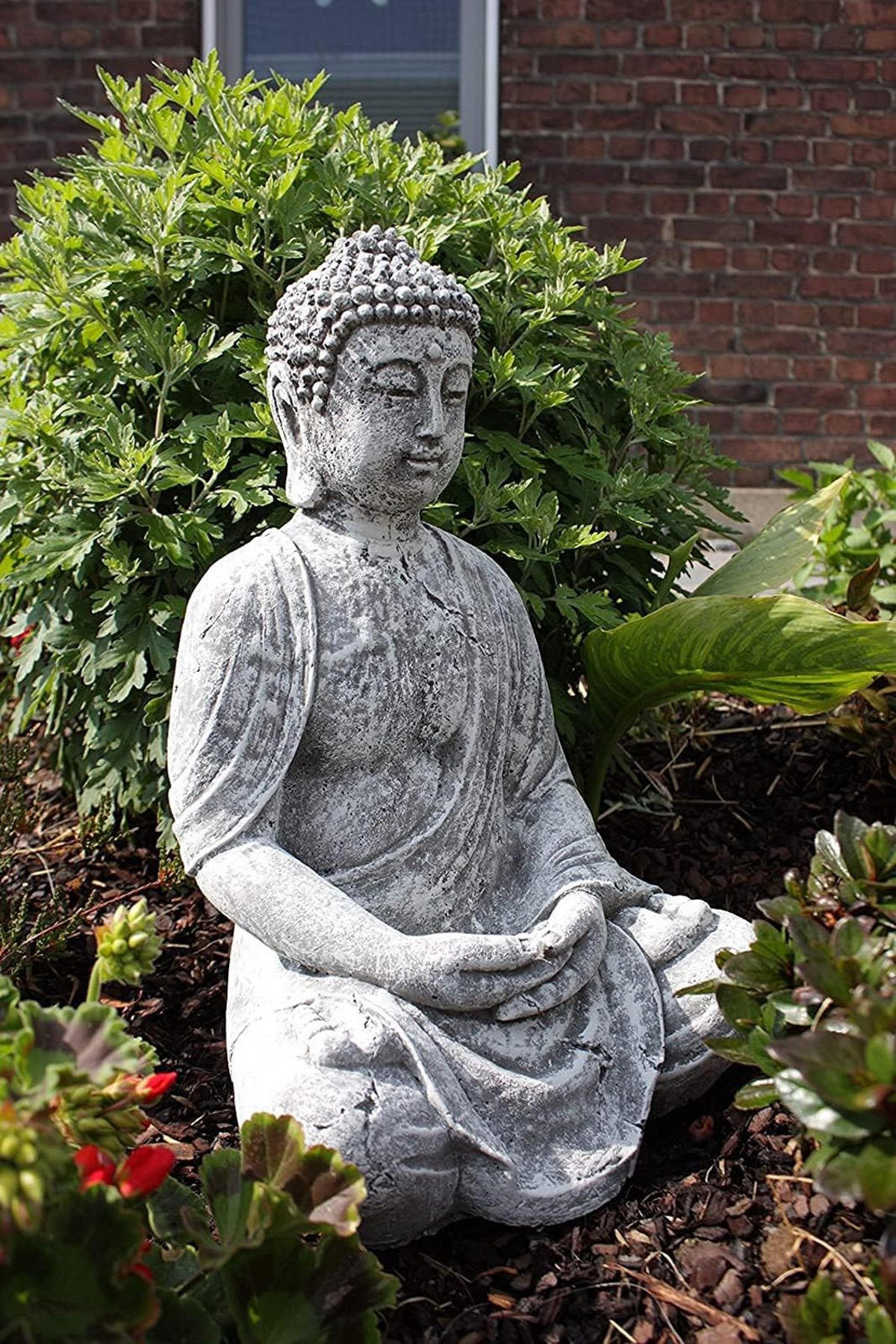 STEINFIGUR großer Buddha Shiva, Frostfest, massiver Steinguss - Grau, Stein (25/38/18cm) - stoneandstyle