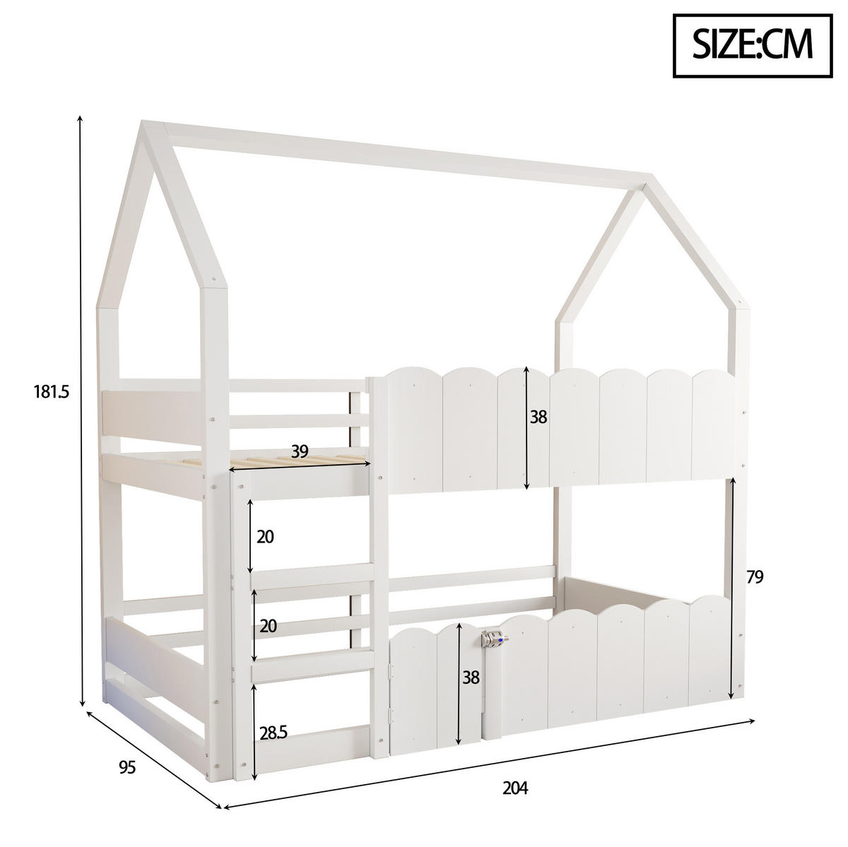HOCHBETT Hausdesign 90/200 cm Weiß mit Lattenrost - Weiß, Holz (90/200cm) - MIVRAY