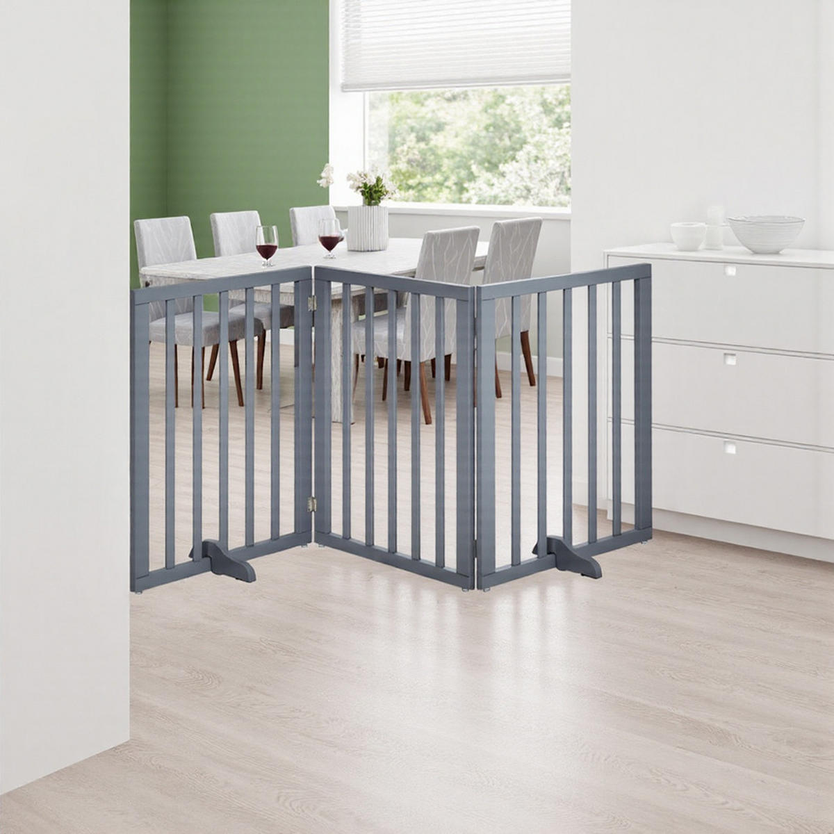 HAUSTIERGITTER aus MDF in Grau faltbar Z-förmig freistehend für Türdurchgang & Treppenschutz 139x60,5 cm - Grau, Holzwerkstoff (60.5/60.5/139cm) - Livingandhome