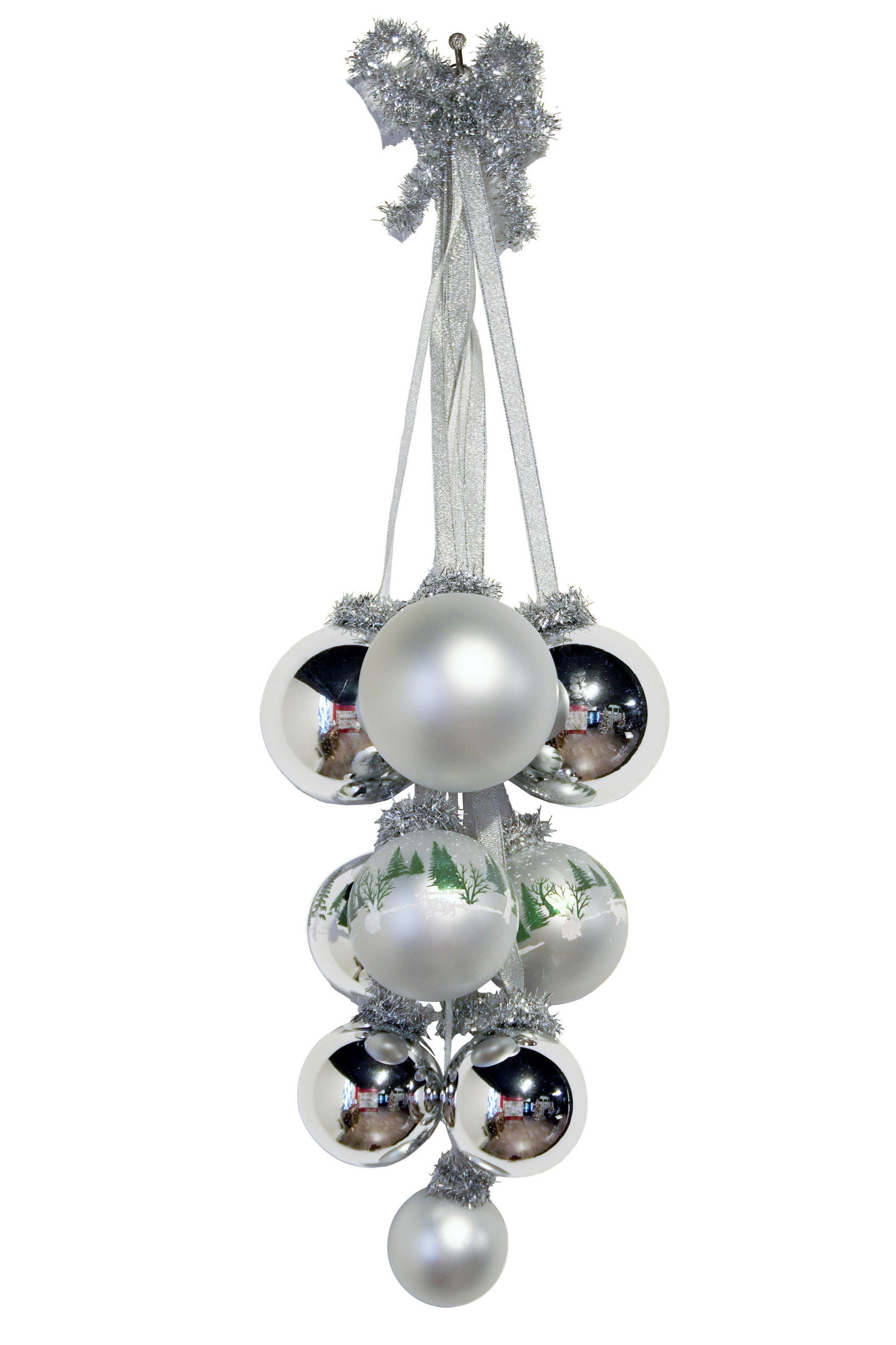 WEIHNACHTSDEKORATION Kugelgehänge Winterwald Silberfarbig 27cm (Glas / 1 Stk.) - Silberfarben, Glas (16/27/16cm) - Krebs Glas Lauscha