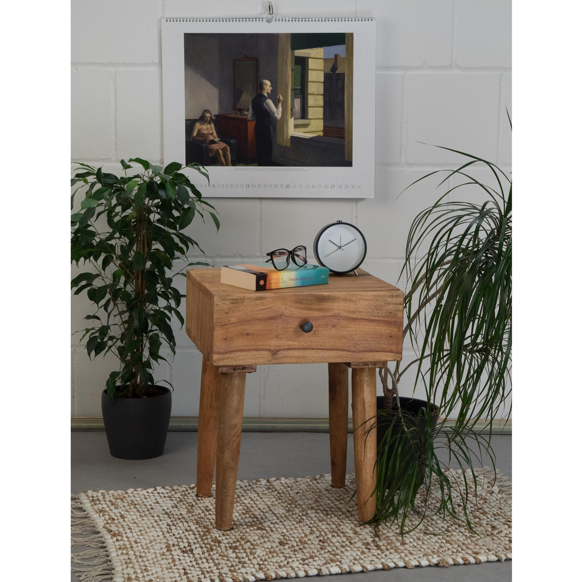 BEISTELLTISCH Sleek 50 Mahagoni Holz, mit Schublade naturfarben - Braun, Holz (35/40/50cm) - CREEDWOOD