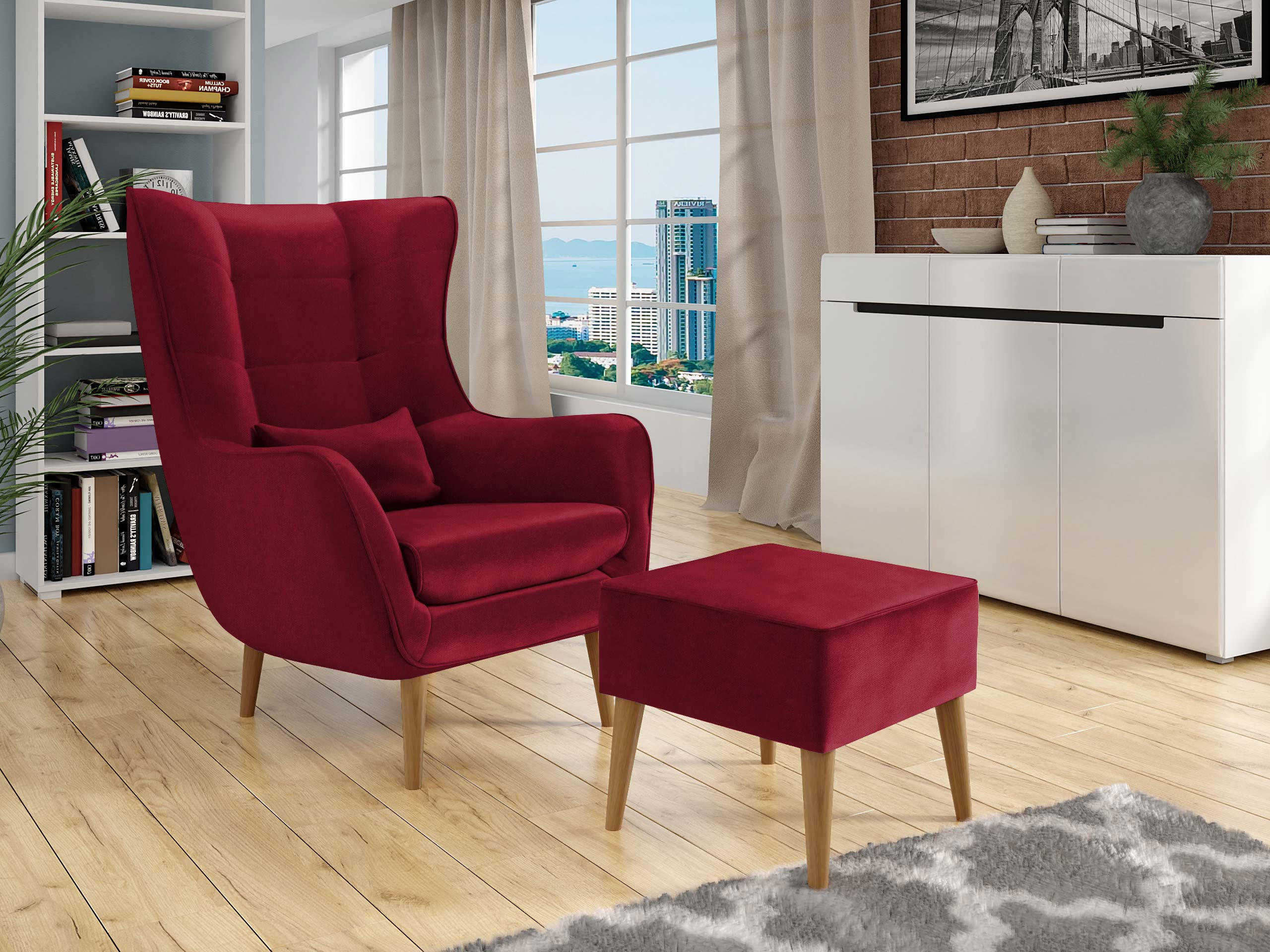 SESSEL Estjano mit Fußbank - Beige/Rot, Holz (80/106/95cm) - MIRJAN24