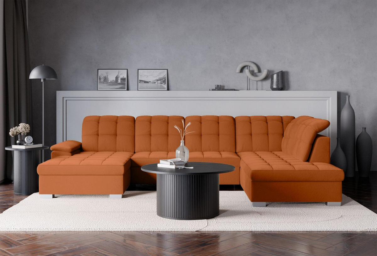 WOHNLANDSCHAFT Jamaal Kupfer Velours linksseitig - Schwarz/Kupferfarben, Textil (330/106/212cm) - Selsey